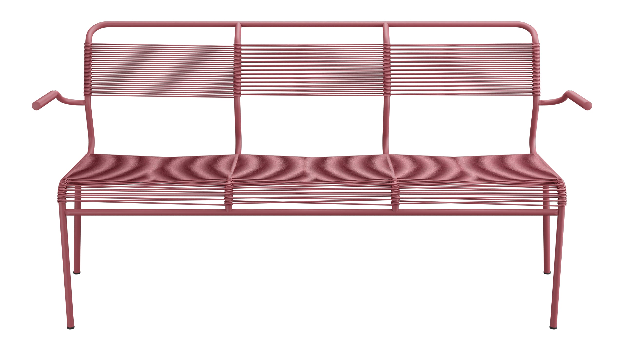 Säntis Spaghetti-3er-Gartenbank mit Armlehne in Bordeaux präsentiert im Onlineshop von KAQTU Design AG. Gartenbank ist von Schaffner