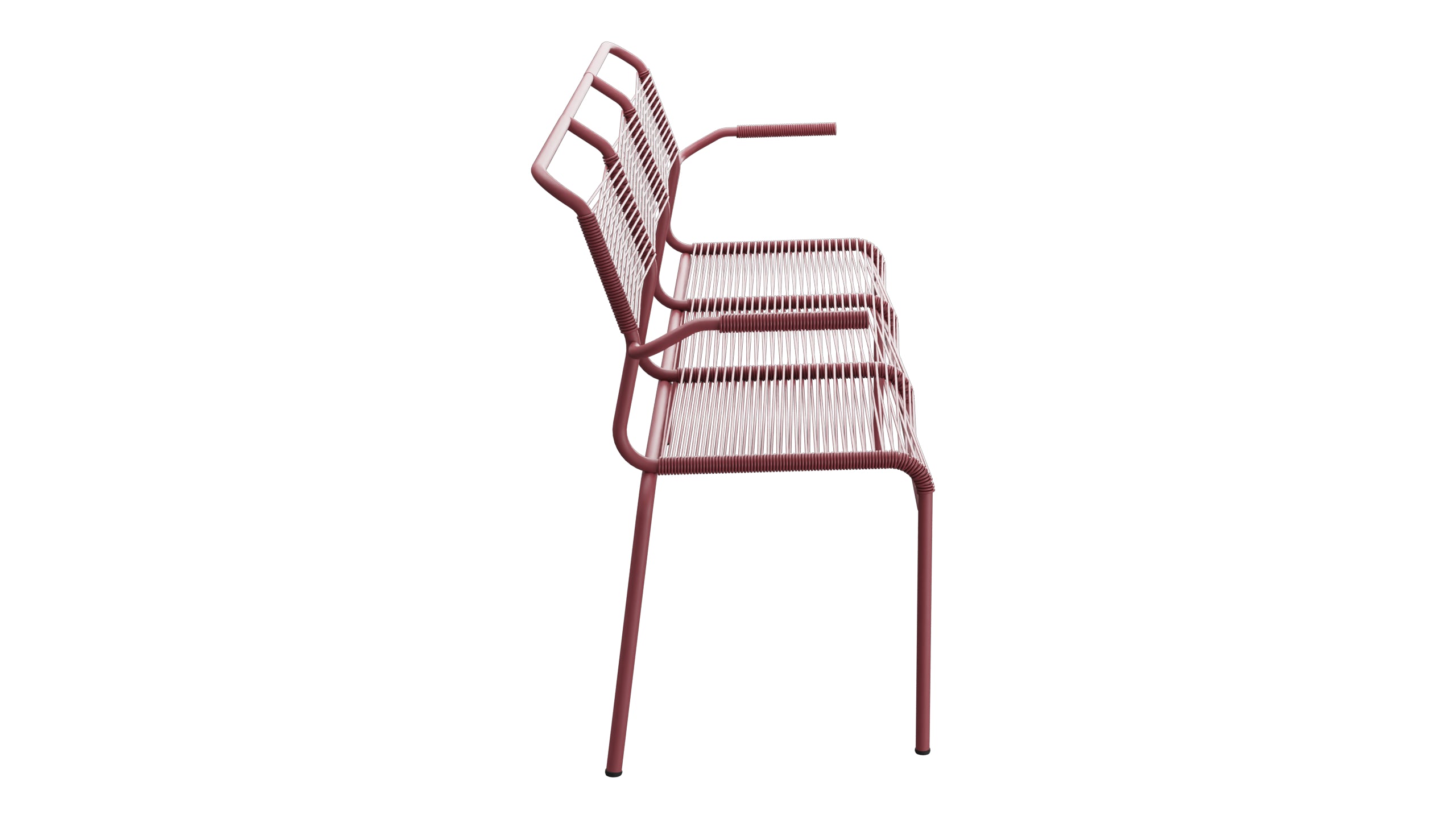 Säntis Spaghetti-3er-Gartenbank mit Armlehne in Bordeaux präsentiert im Onlineshop von KAQTU Design AG. Gartenbank ist von Schaffner