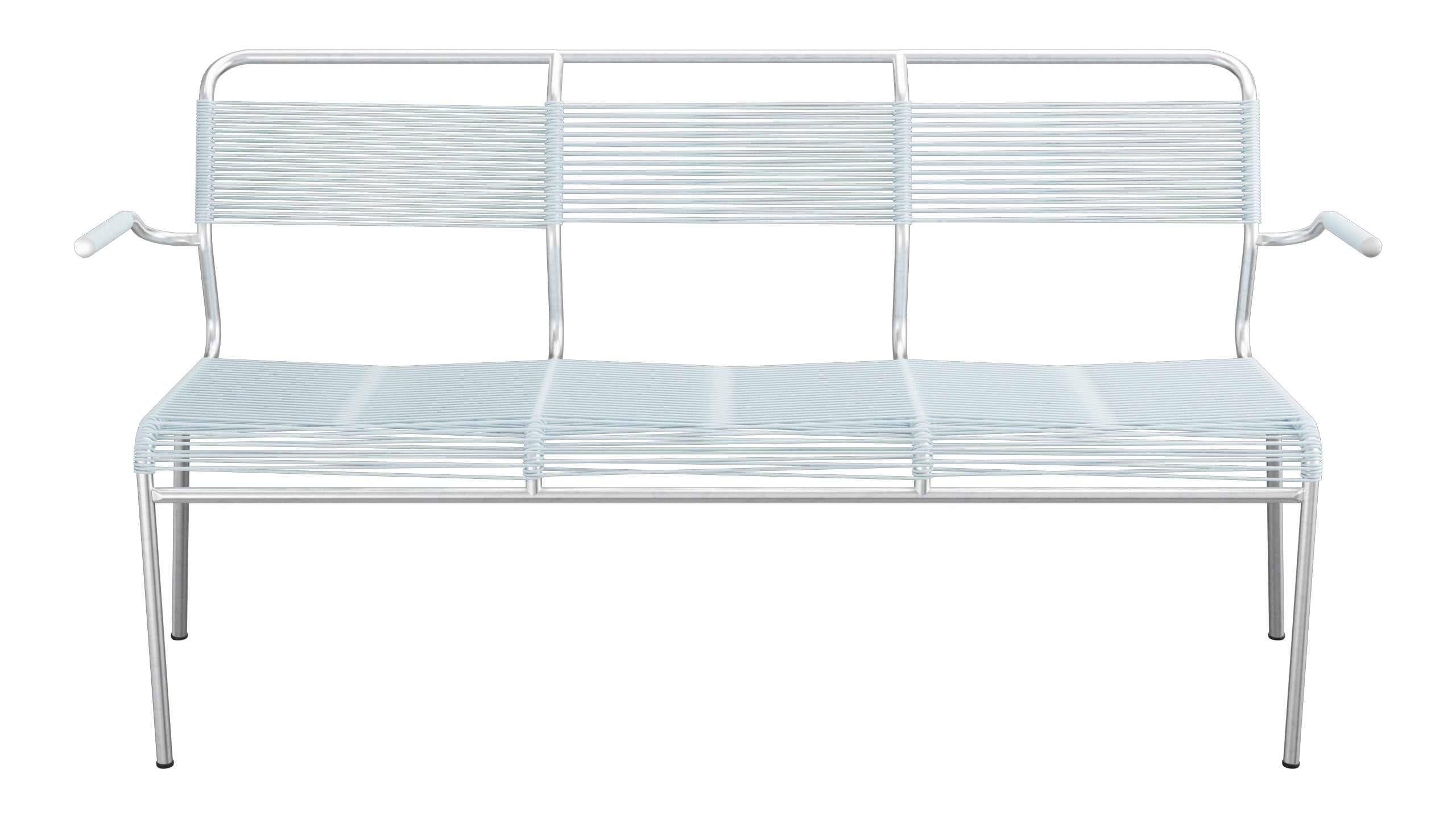 Säntis Spaghetti-3er-Gartenbank mit Armlehne in Pastellblau präsentiert im Onlineshop von KAQTU Design AG. Gartenbank ist von Schaffner