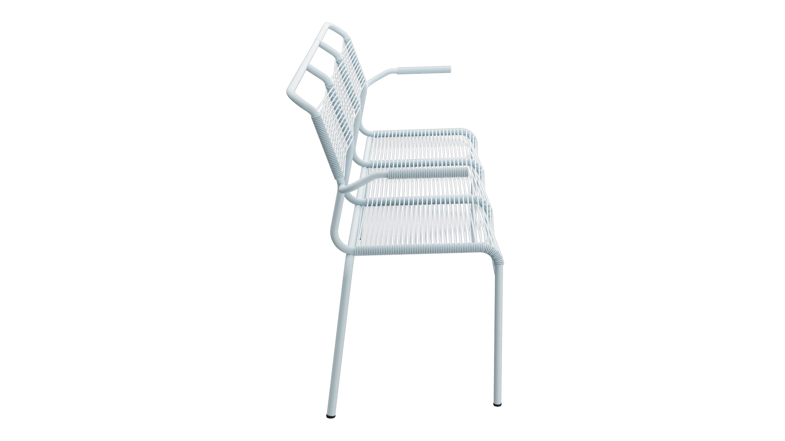 Säntis Spaghetti-3er-Gartenbank mit Armlehne in Pastellblau präsentiert im Onlineshop von KAQTU Design AG. Gartenbank ist von Schaffner