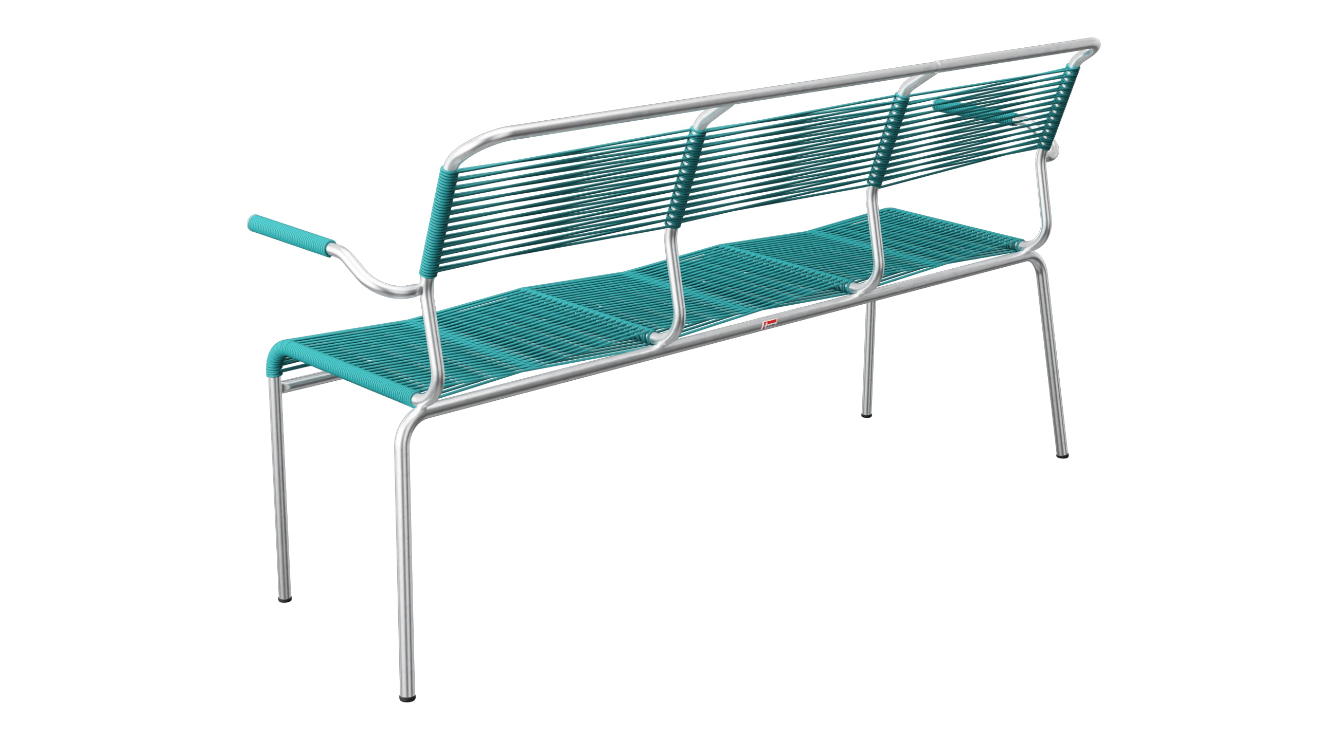 Säntis Spaghetti-3er-Gartenbank mit Armlehne in Kaliblau präsentiert im Onlineshop von KAQTU Design AG. Gartenbank ist von Schaffner