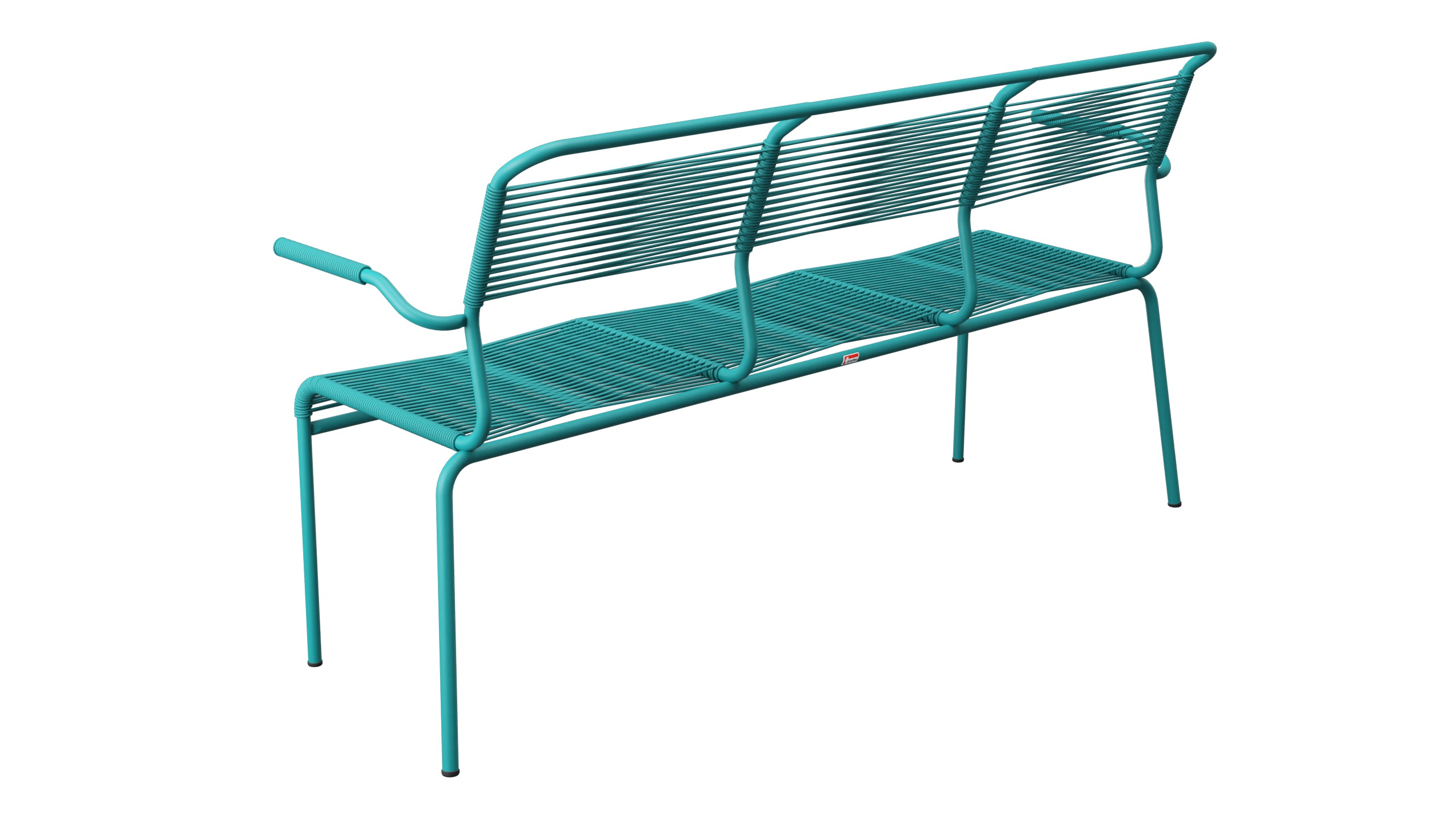 Säntis Spaghetti-3er-Gartenbank mit Armlehne in Kaliblau präsentiert im Onlineshop von KAQTU Design AG. Gartenbank ist von Schaffner