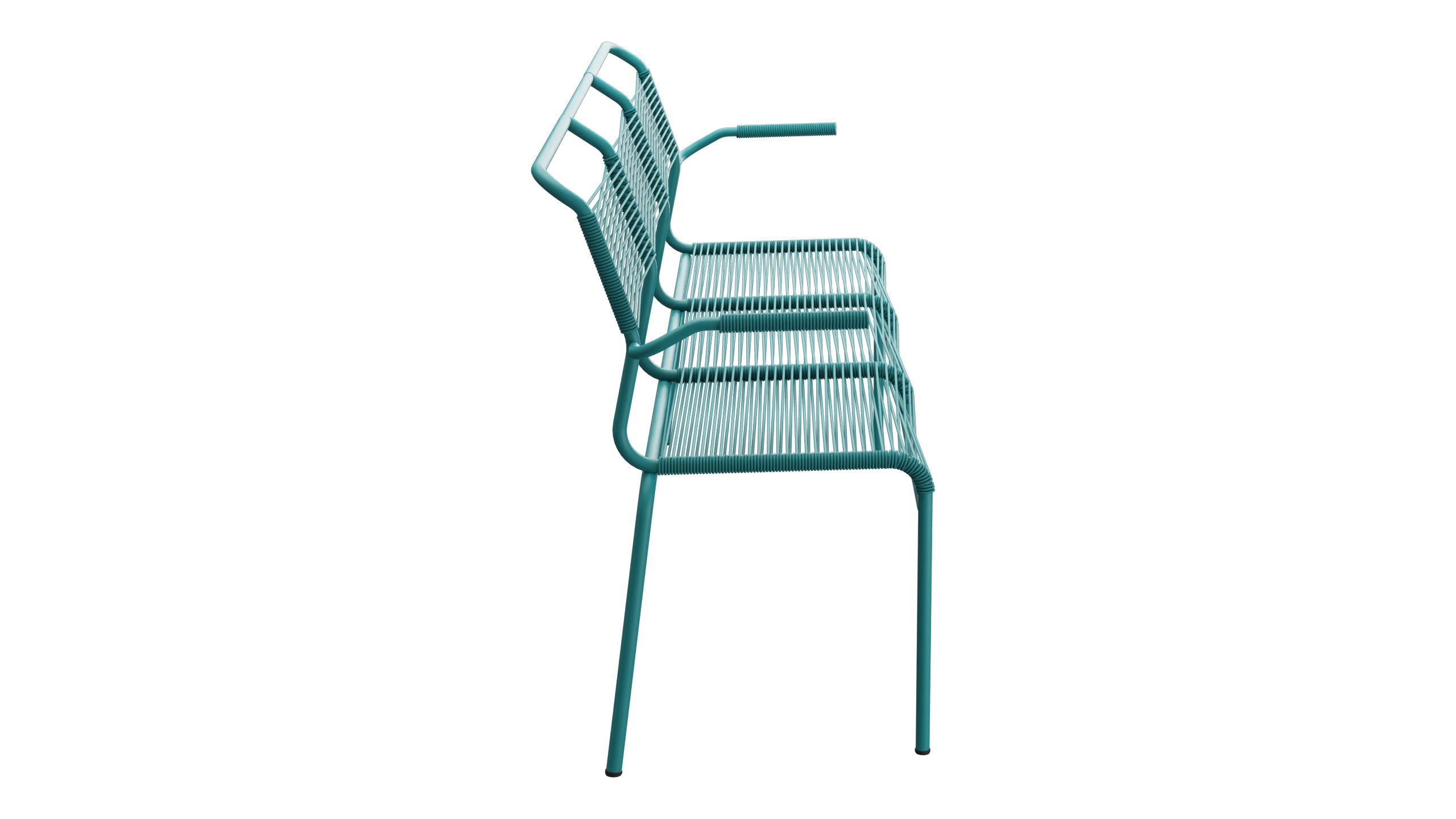 Säntis Spaghetti-3er-Gartenbank mit Armlehne in Kaliblau präsentiert im Onlineshop von KAQTU Design AG. Gartenbank ist von Schaffner