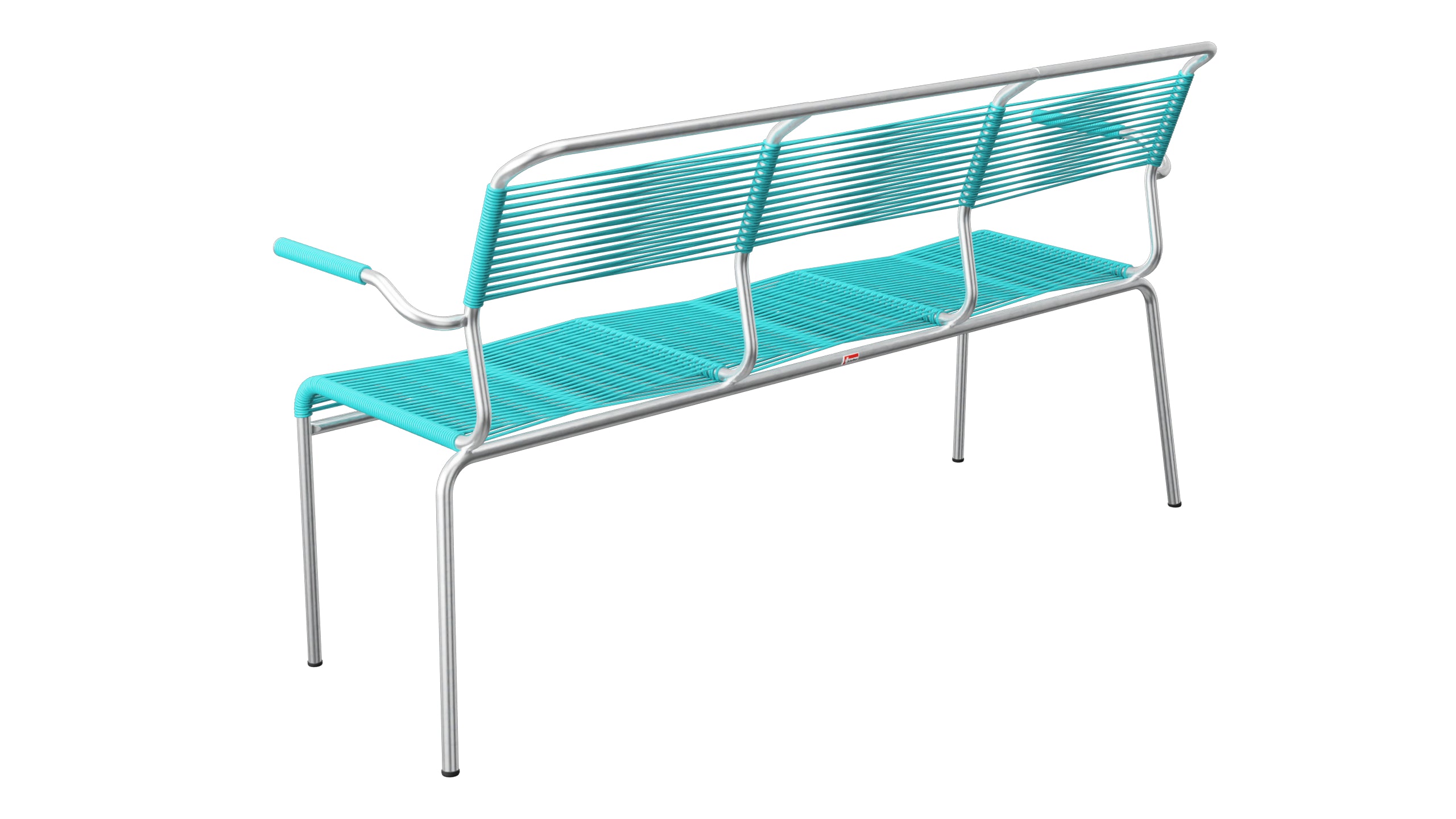 Säntis Spaghetti-3er-Gartenbank mit Armlehne in Türkis präsentiert im Onlineshop von KAQTU Design AG. Gartenbank ist von Schaffner