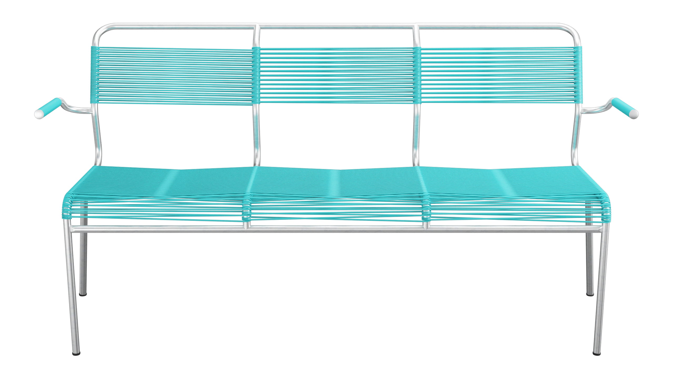 Säntis Spaghetti-3er-Gartenbank mit Armlehne in Türkis präsentiert im Onlineshop von KAQTU Design AG. Gartenbank ist von Schaffner