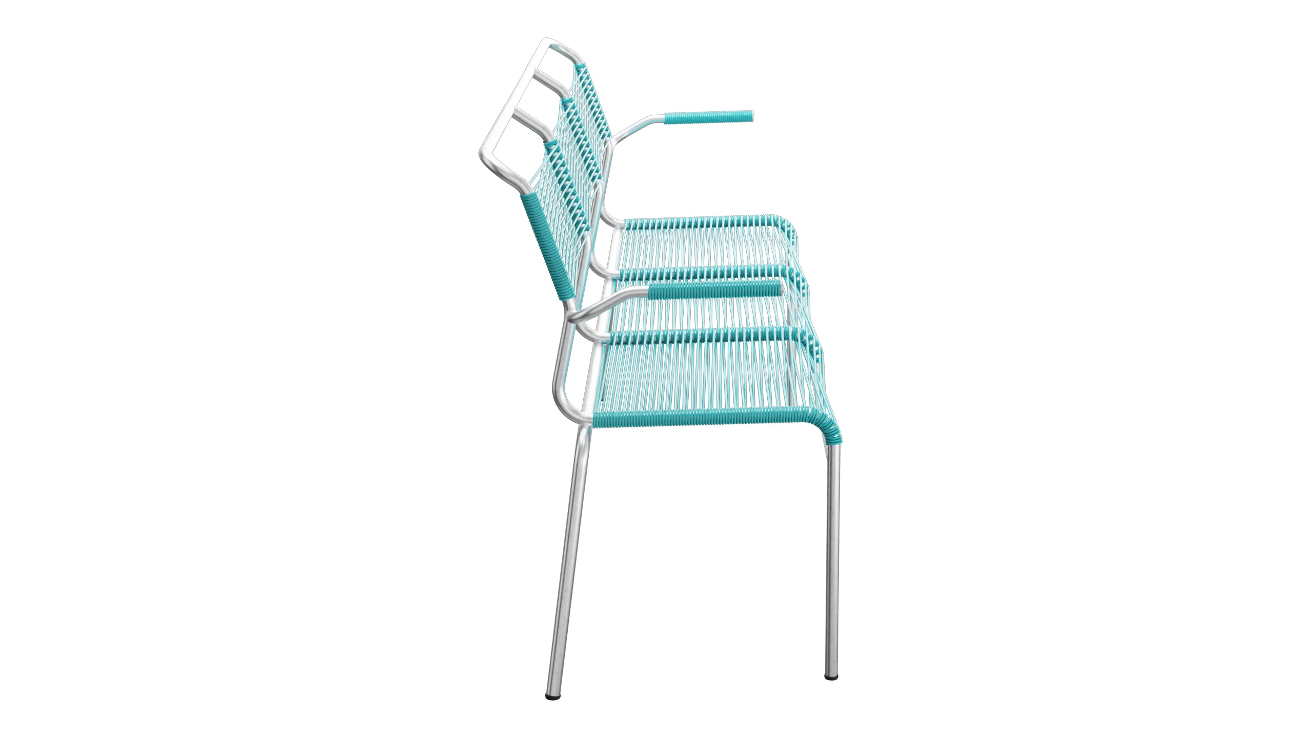 Säntis Spaghetti-3er-Gartenbank mit Armlehne in Türkis präsentiert im Onlineshop von KAQTU Design AG. Gartenbank ist von Schaffner