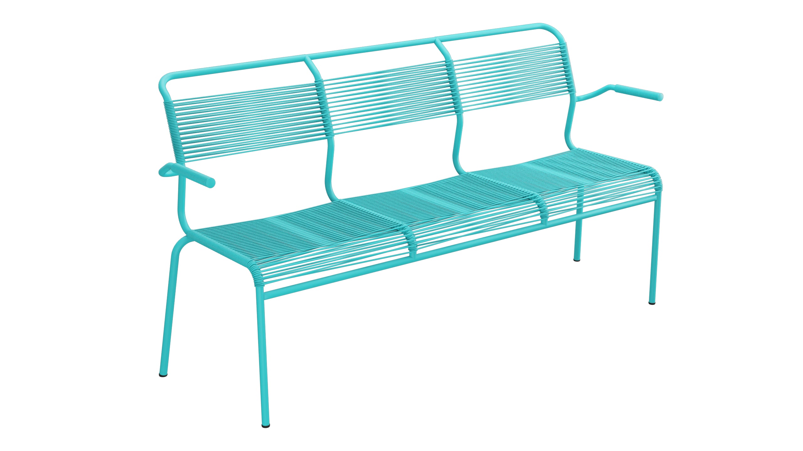 Säntis Spaghetti-3er-Gartenbank mit Armlehne in Türkis präsentiert im Onlineshop von KAQTU Design AG. Gartenbank ist von Schaffner