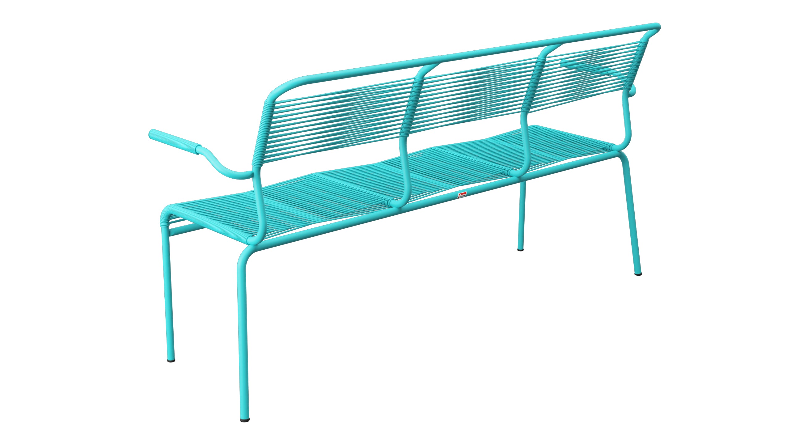 Säntis Spaghetti-3er-Gartenbank mit Armlehne in Türkis präsentiert im Onlineshop von KAQTU Design AG. Gartenbank ist von Schaffner