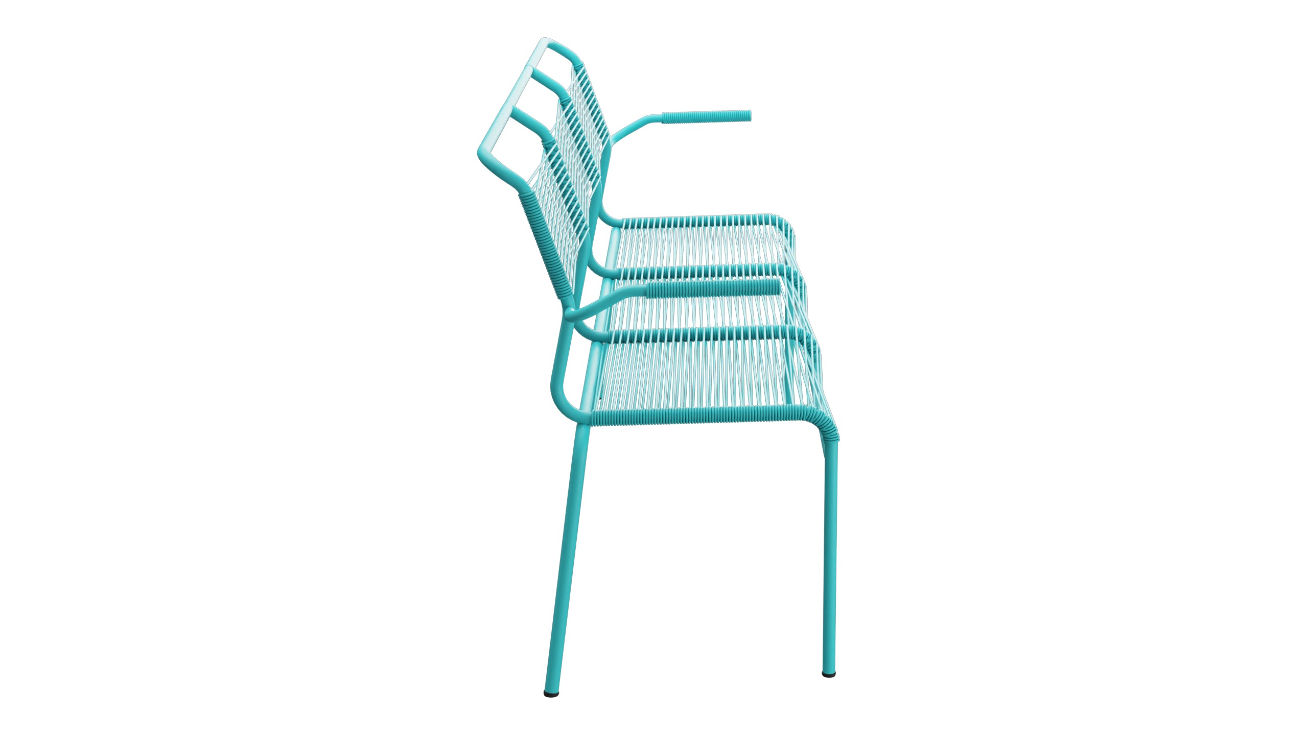 Säntis Spaghetti-3er-Gartenbank mit Armlehne in Türkis präsentiert im Onlineshop von KAQTU Design AG. Gartenbank ist von Schaffner