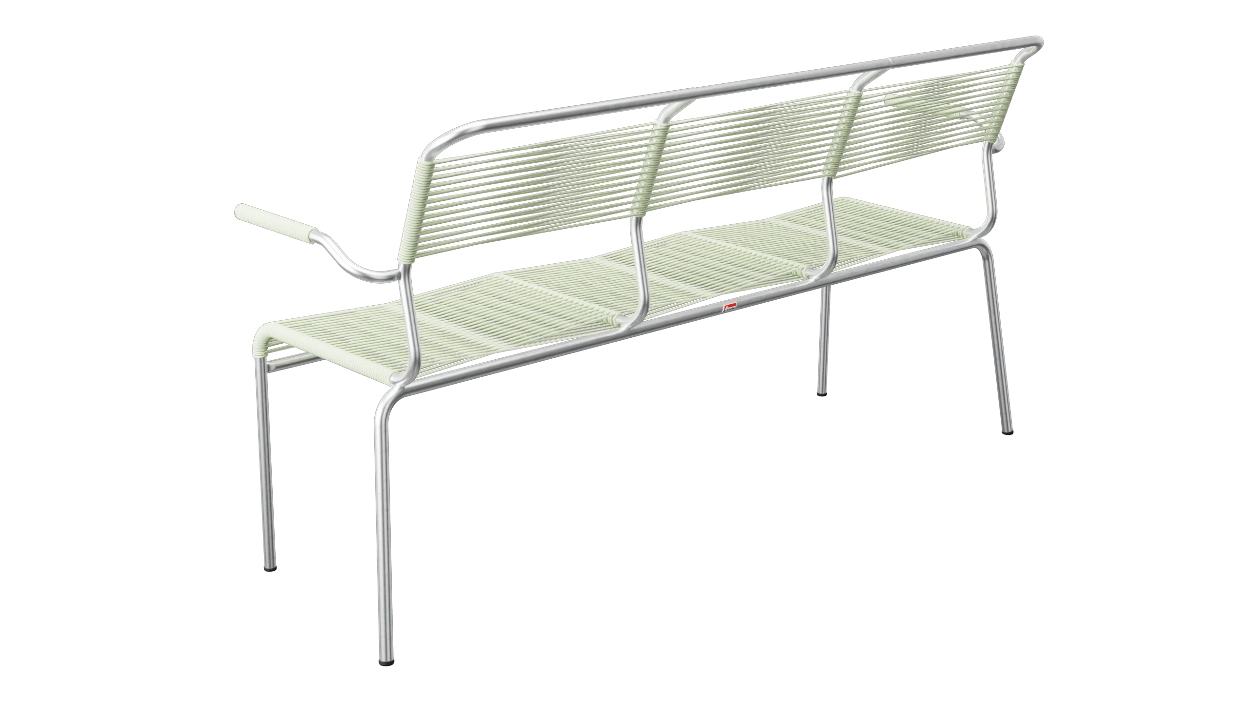 Säntis Spaghetti-3er-Gartenbank mit Armlehne in Pastellgrün präsentiert im Onlineshop von KAQTU Design AG. Gartenbank ist von Schaffner