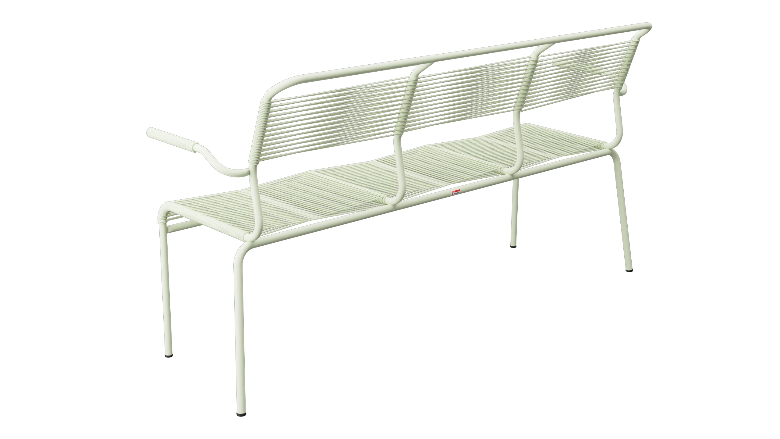 Säntis Spaghetti-3er-Gartenbank mit Armlehne in Pastellgrün präsentiert im Onlineshop von KAQTU Design AG. Gartenbank ist von Schaffner