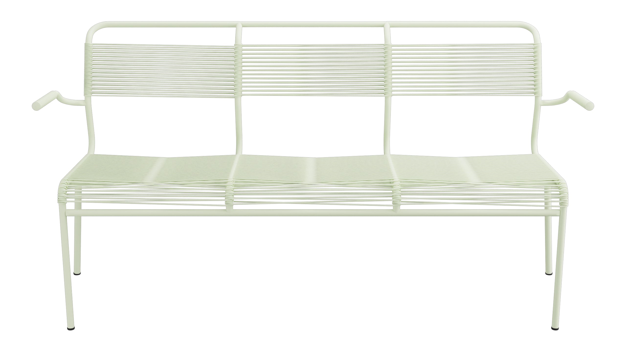 Säntis Spaghetti-3er-Gartenbank mit Armlehne in Pastellgrün präsentiert im Onlineshop von KAQTU Design AG. Gartenbank ist von Schaffner