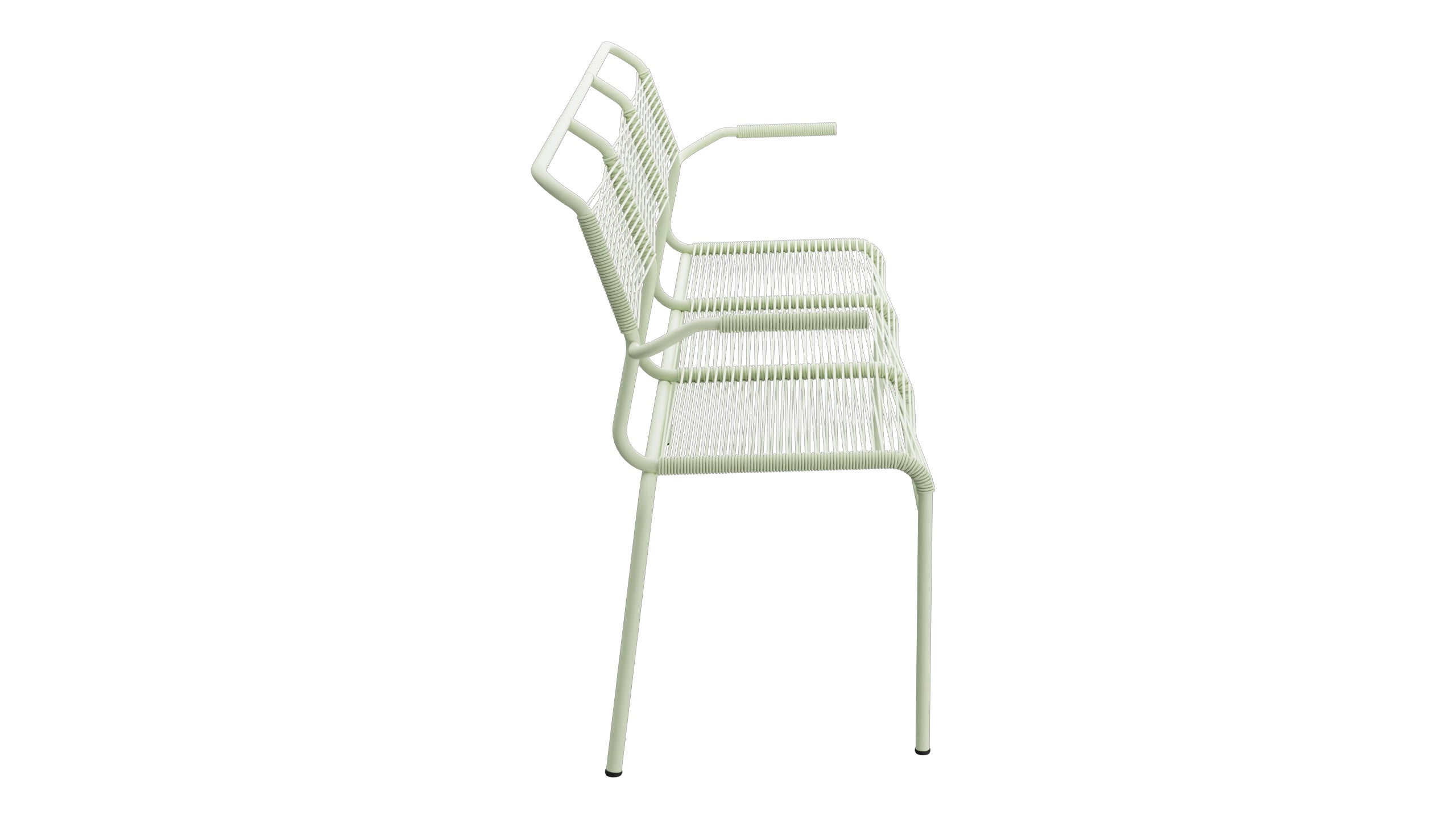 Säntis Spaghetti-3er-Gartenbank mit Armlehne in Pastellgrün präsentiert im Onlineshop von KAQTU Design AG. Gartenbank ist von Schaffner