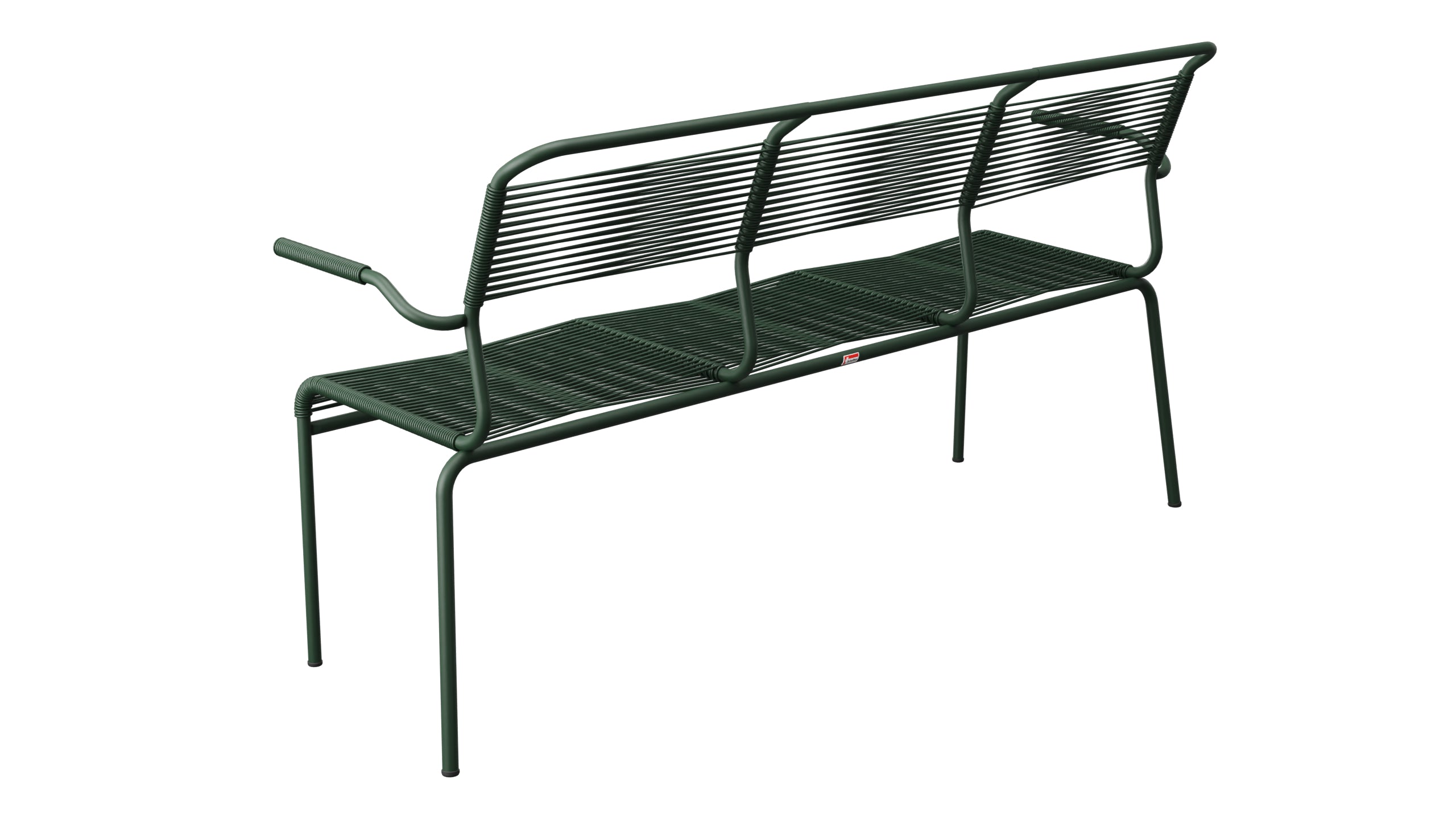 Säntis Spaghetti-3er-Gartenbank mit Armlehne in Tannengrün präsentiert im Onlineshop von KAQTU Design AG. Gartenbank ist von Schaffner