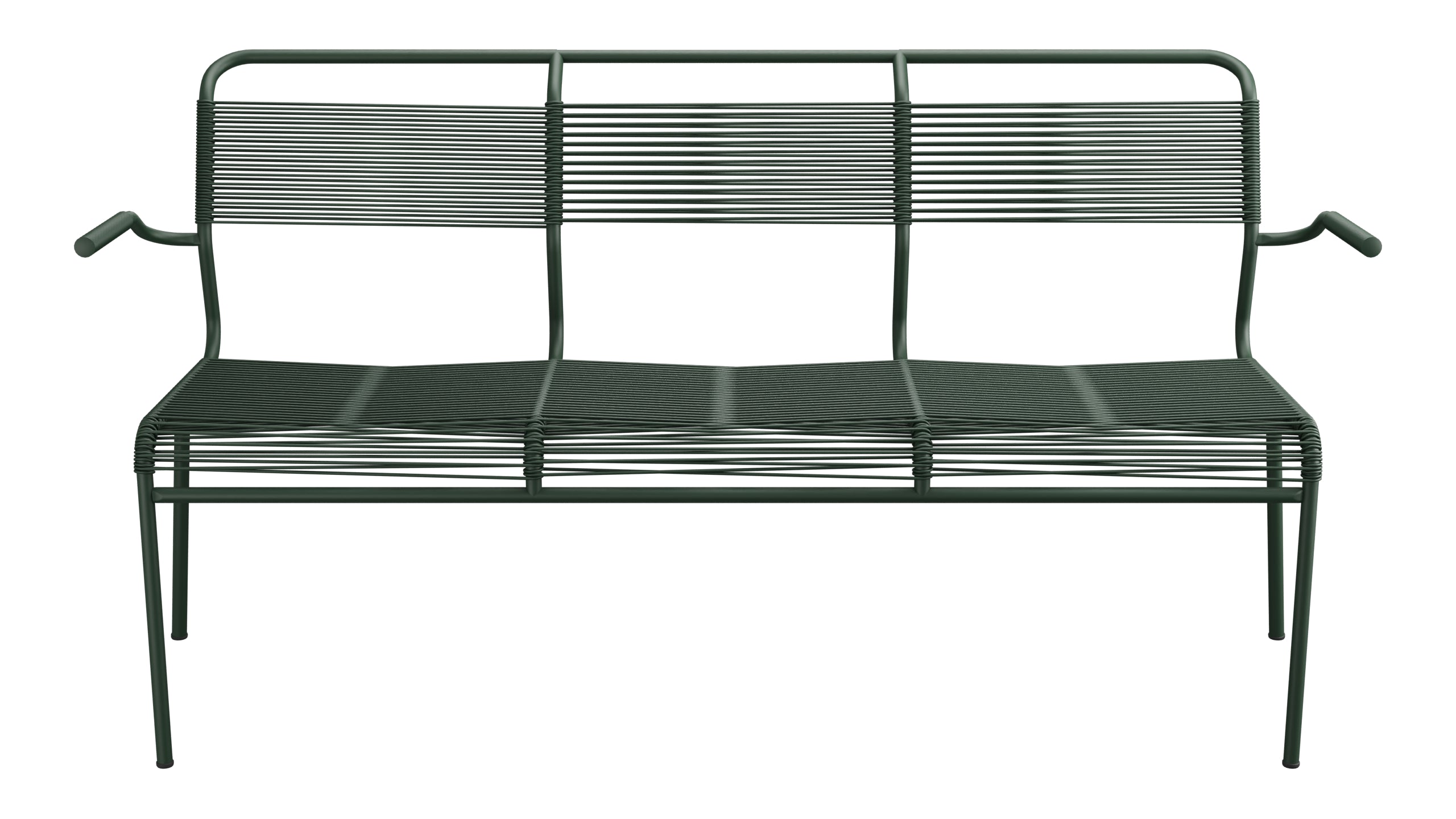 Säntis Spaghetti-3er-Gartenbank mit Armlehne in Tannengrün präsentiert im Onlineshop von KAQTU Design AG. Gartenbank ist von Schaffner