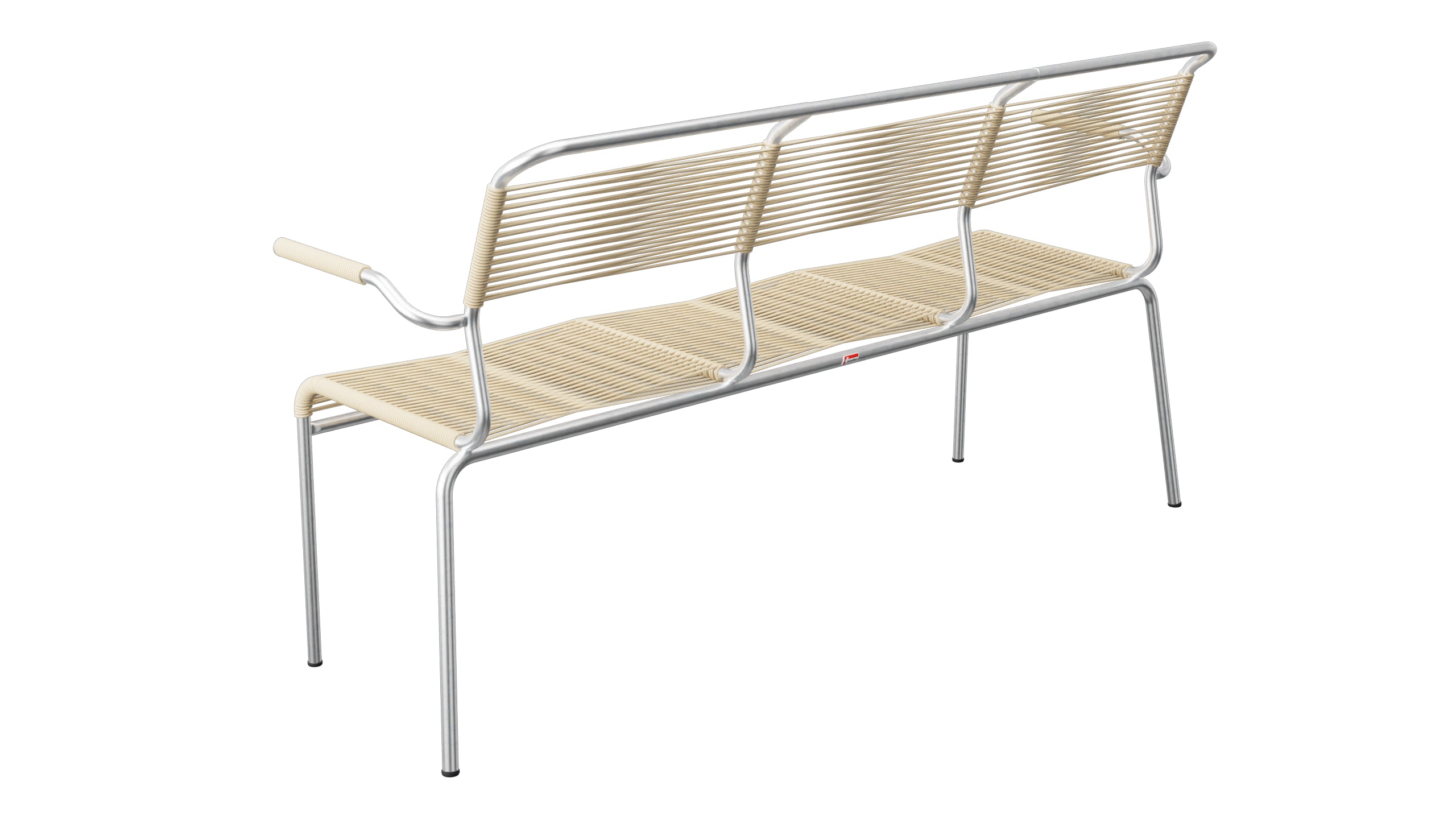Säntis Spaghetti-3er-Gartenbank mit Armlehne in Pastellbraun präsentiert im Onlineshop von KAQTU Design AG. Gartenbank ist von Schaffner