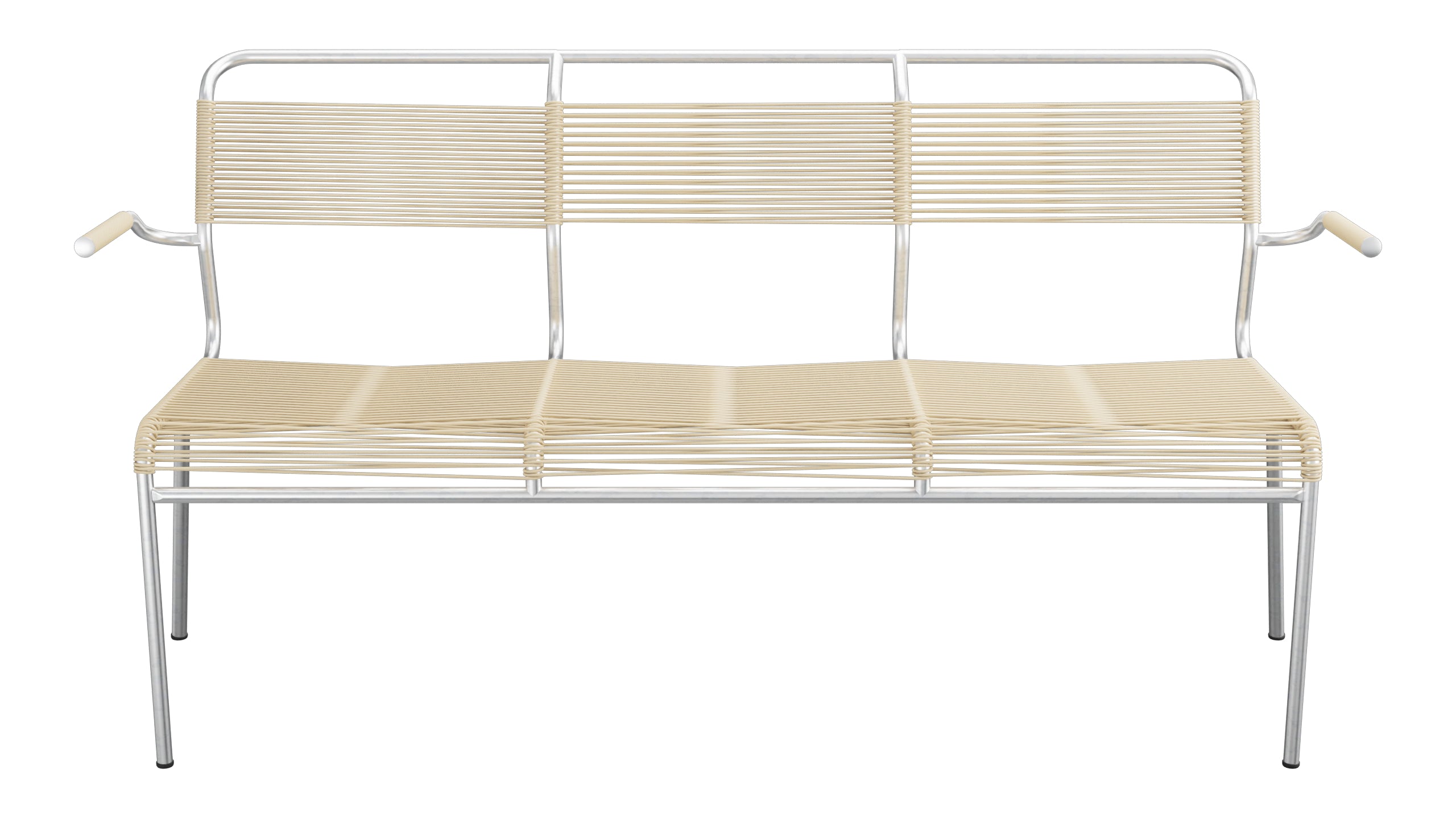 Säntis Spaghetti-3er-Gartenbank mit Armlehne in Pastellbraun präsentiert im Onlineshop von KAQTU Design AG. Gartenbank ist von Schaffner