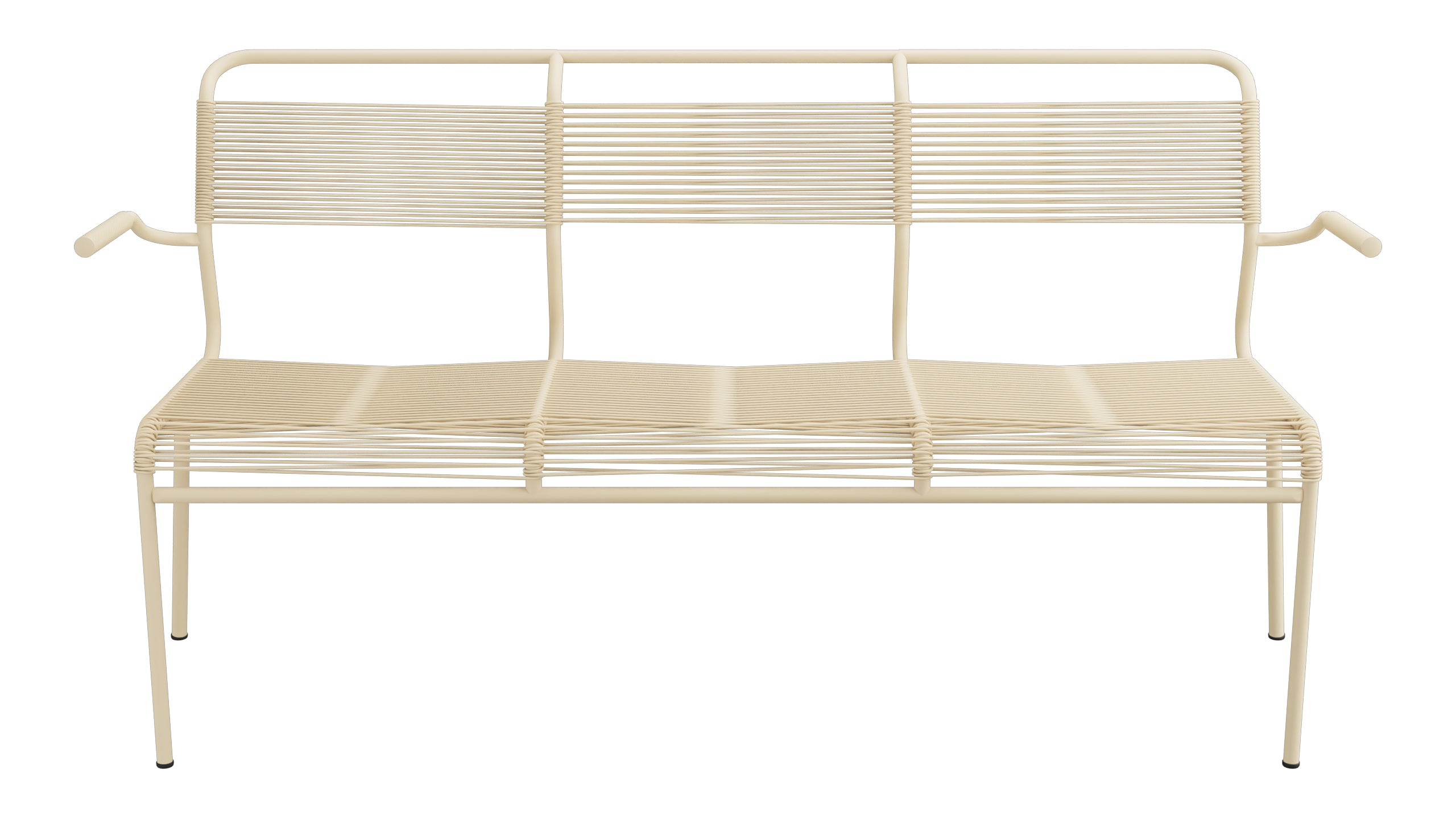 Säntis Spaghetti-3er-Gartenbank mit Armlehne in Pastellbraun präsentiert im Onlineshop von KAQTU Design AG. Gartenbank ist von Schaffner