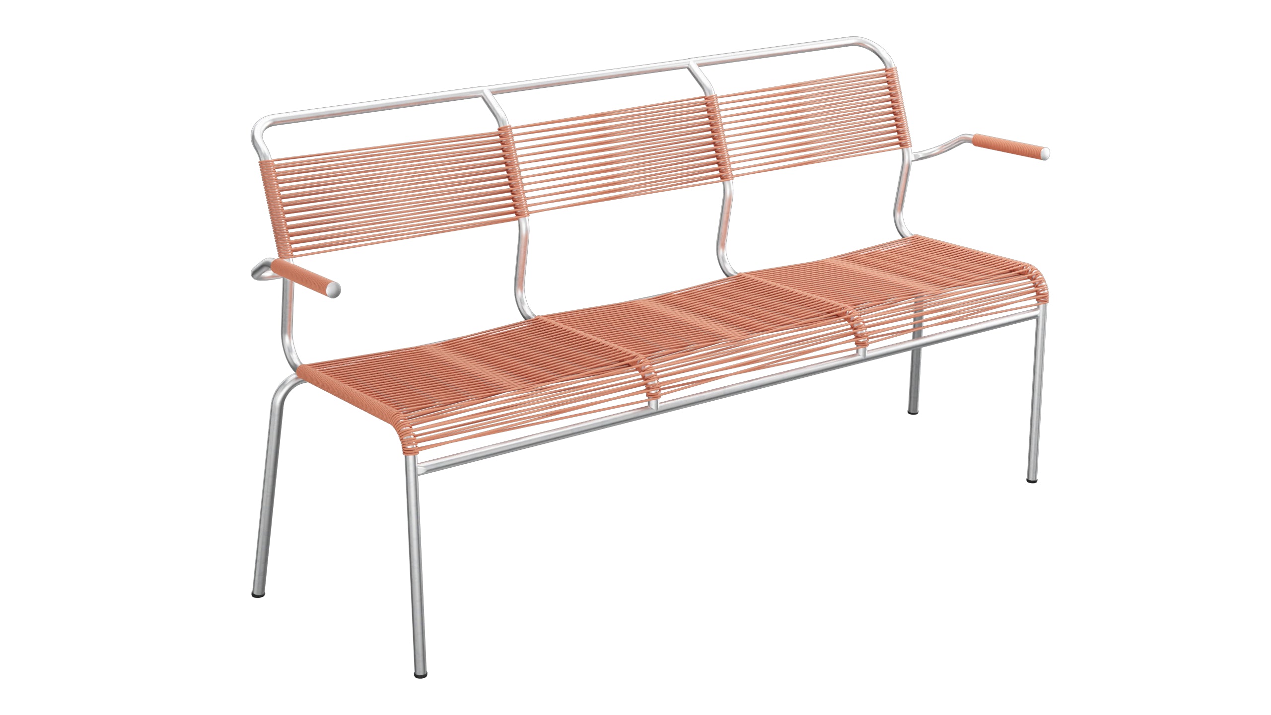 Säntis Spaghetti-3er-Gartenbank mit Armlehne in Pastellterracotta präsentiert im Onlineshop von KAQTU Design AG. Gartenbank ist von Schaffner