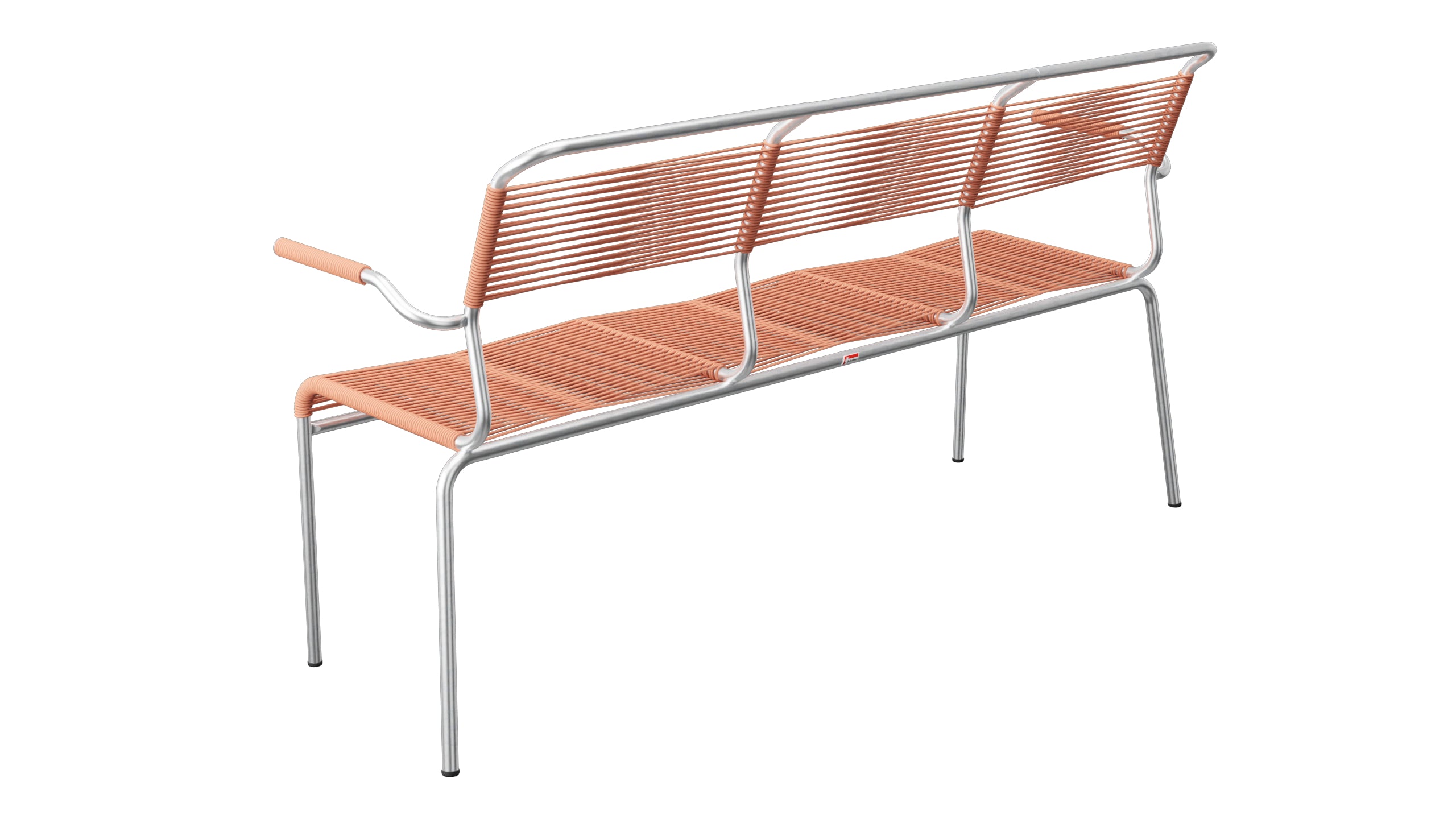 Säntis Spaghetti-3er-Gartenbank mit Armlehne in Pastellterracotta präsentiert im Onlineshop von KAQTU Design AG. Gartenbank ist von Schaffner
