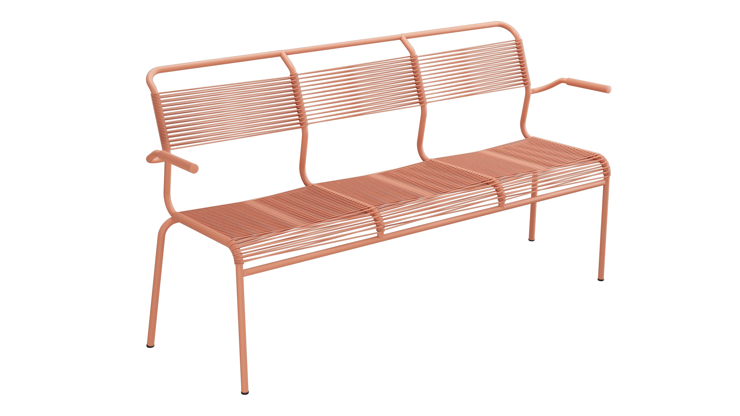 Säntis Spaghetti-3er-Gartenbank mit Armlehne in Pastellterracotta präsentiert im Onlineshop von KAQTU Design AG. Gartenbank ist von Schaffner