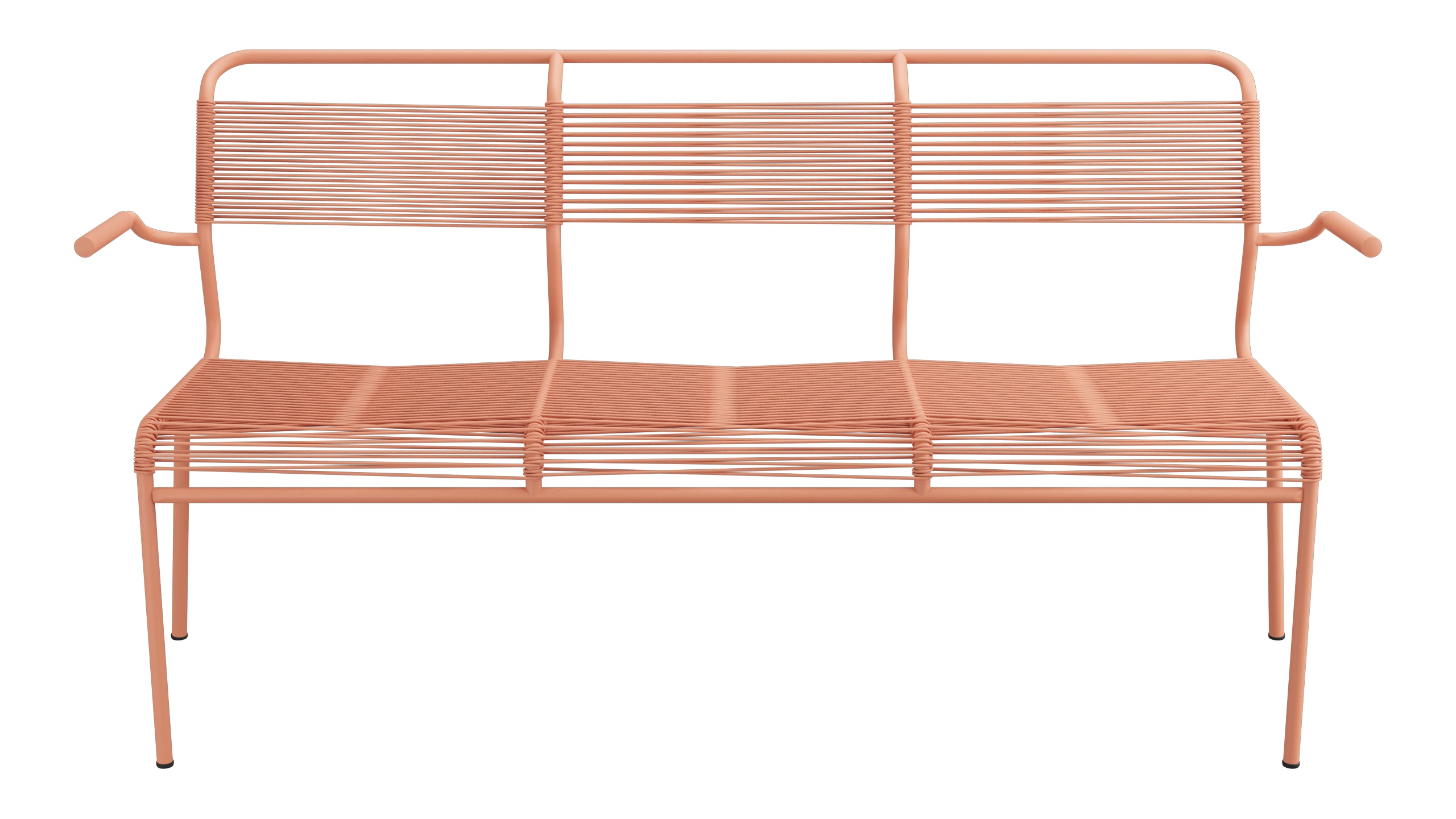 Säntis Spaghetti-3er-Gartenbank mit Armlehne in Pastellterracotta präsentiert im Onlineshop von KAQTU Design AG. Gartenbank ist von Schaffner