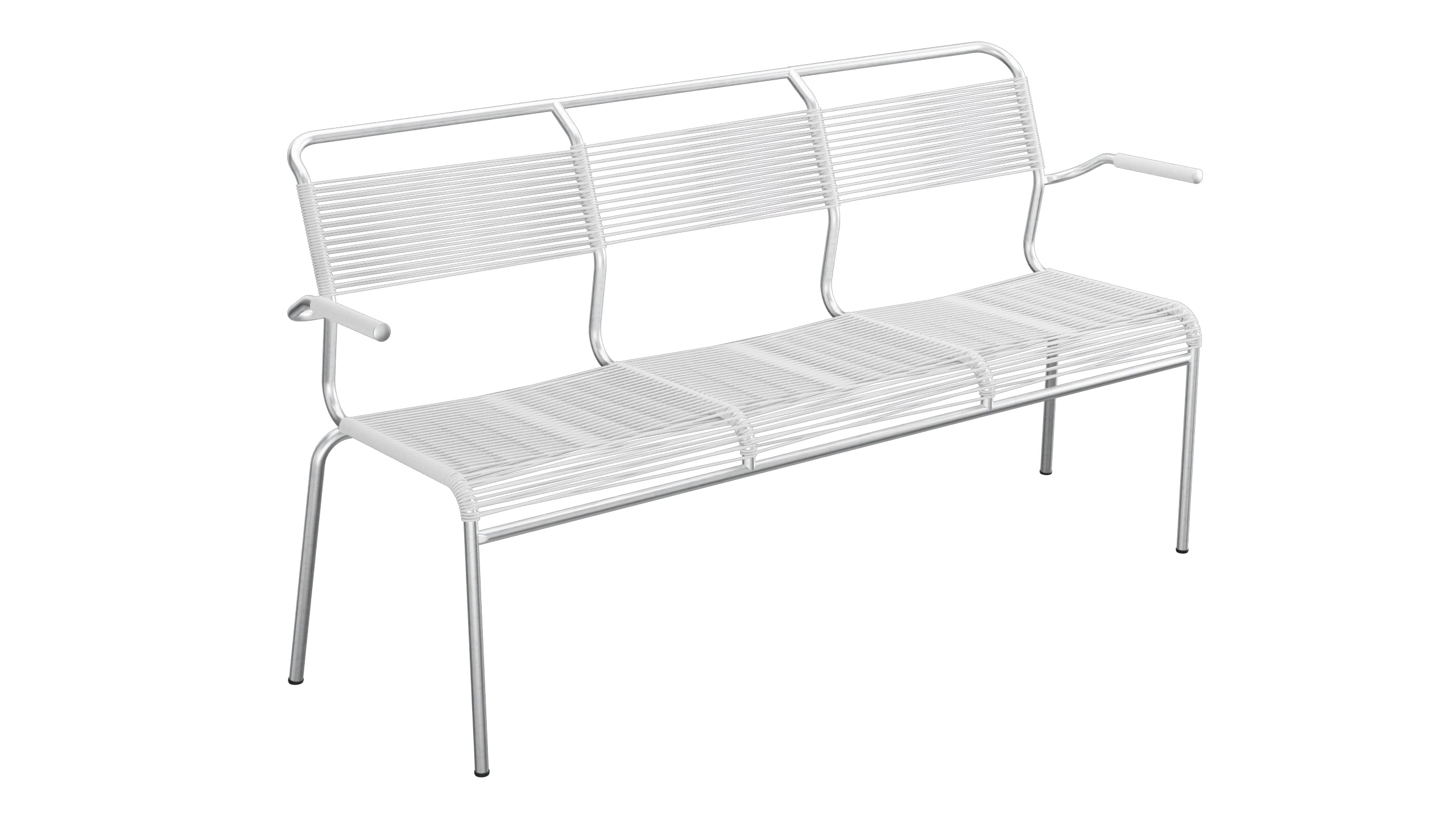 Säntis Spaghetti-3er-Gartenbank mit Armlehne in Weiss präsentiert im Onlineshop von KAQTU Design AG. Gartenbank ist von Schaffner