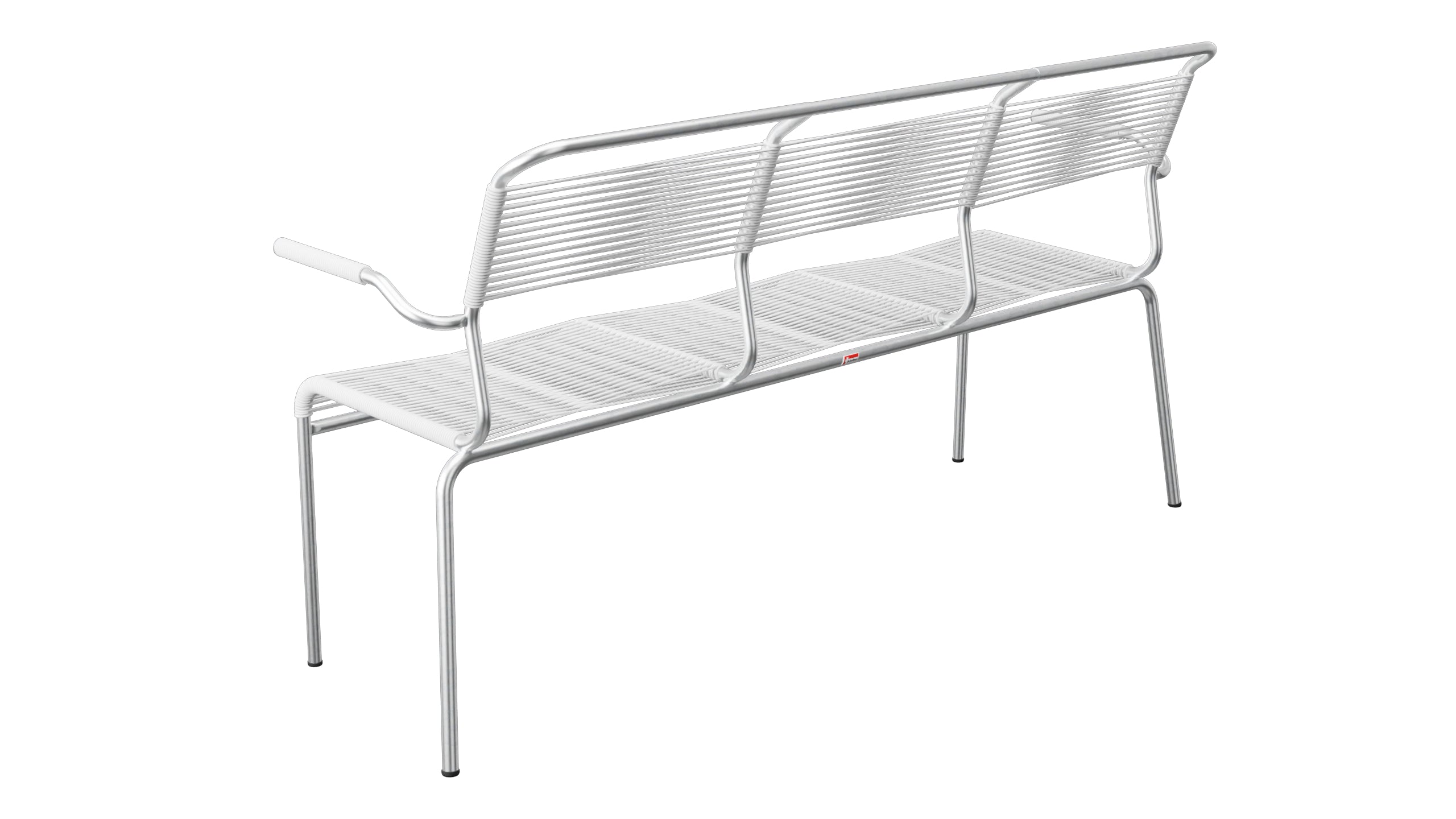 Säntis Spaghetti-3er-Gartenbank mit Armlehne in Weiss präsentiert im Onlineshop von KAQTU Design AG. Gartenbank ist von Schaffner