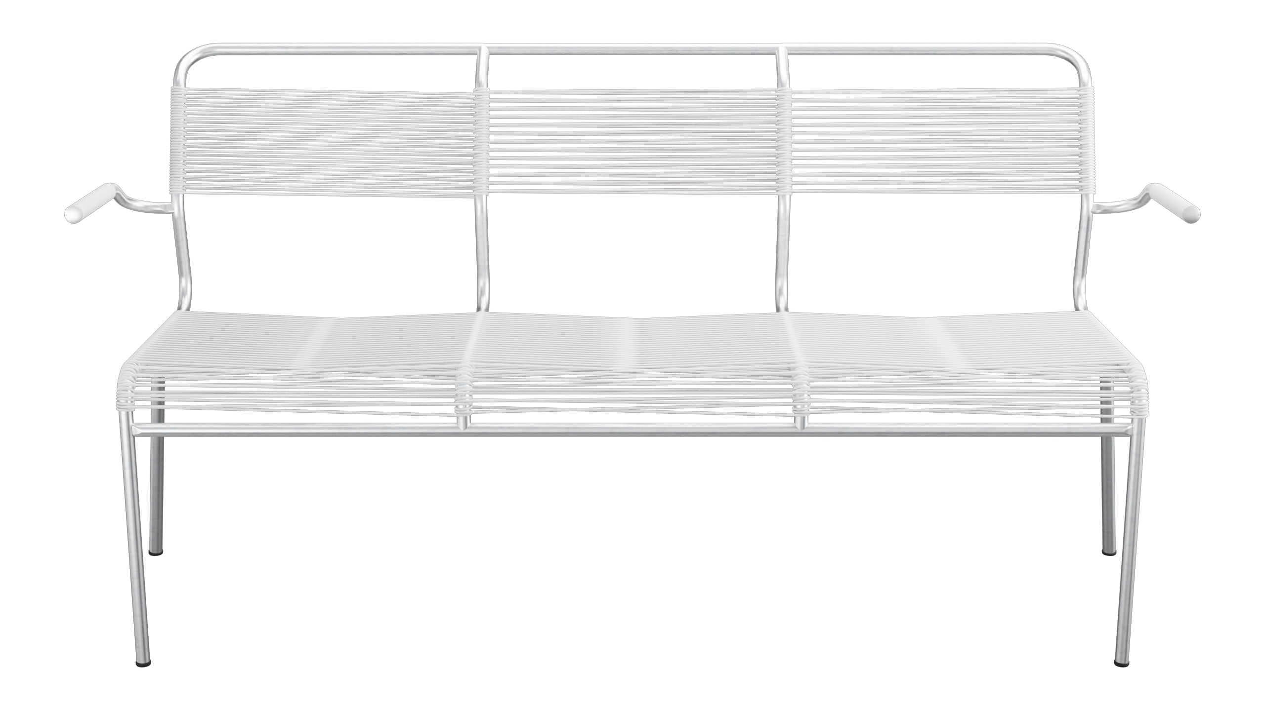 Säntis Spaghetti-3er-Gartenbank mit Armlehne in Weiss präsentiert im Onlineshop von KAQTU Design AG. Gartenbank ist von Schaffner