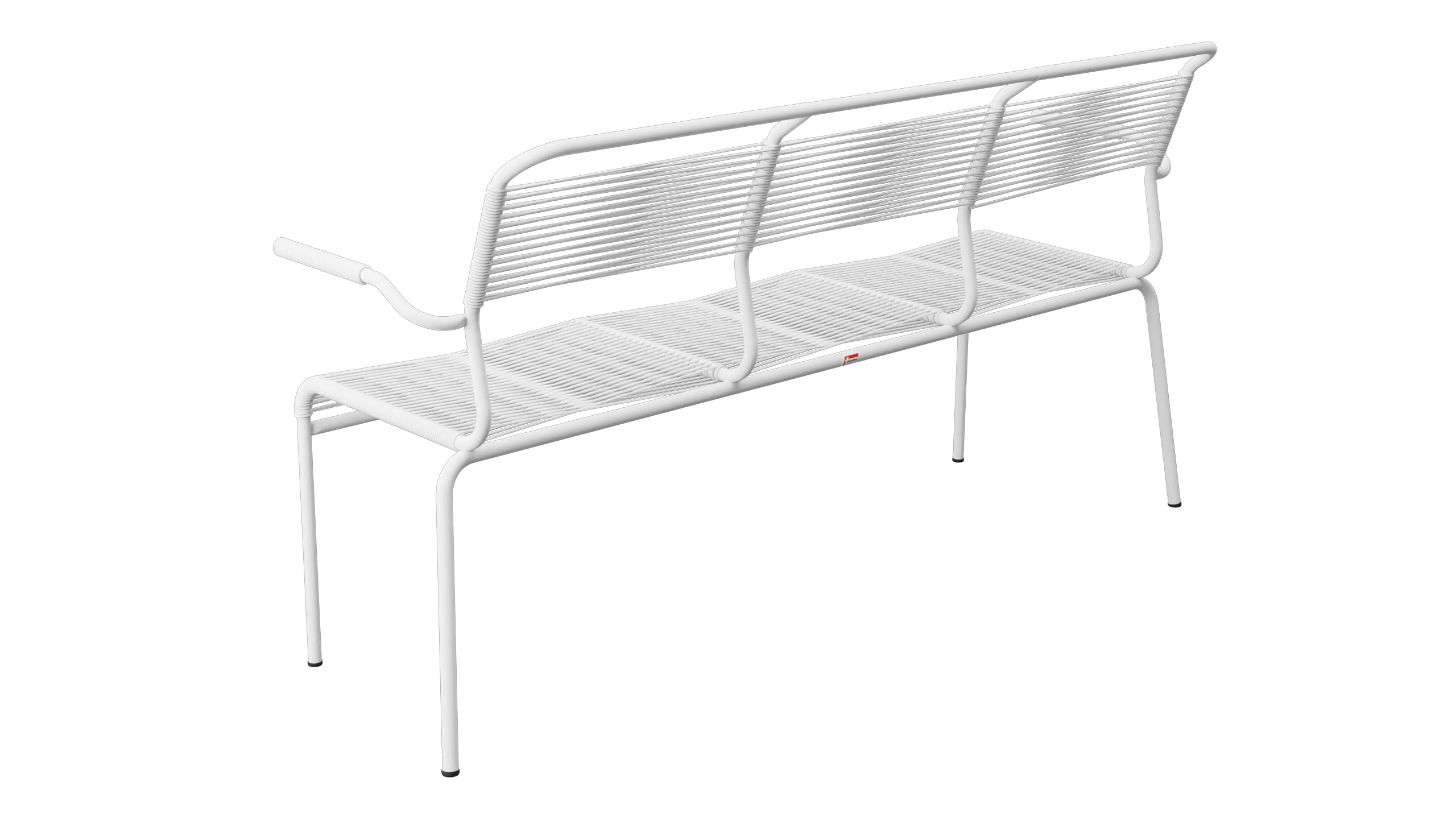 Säntis Spaghetti-3er-Gartenbank mit Armlehne in Weiss präsentiert im Onlineshop von KAQTU Design AG. Gartenbank ist von Schaffner