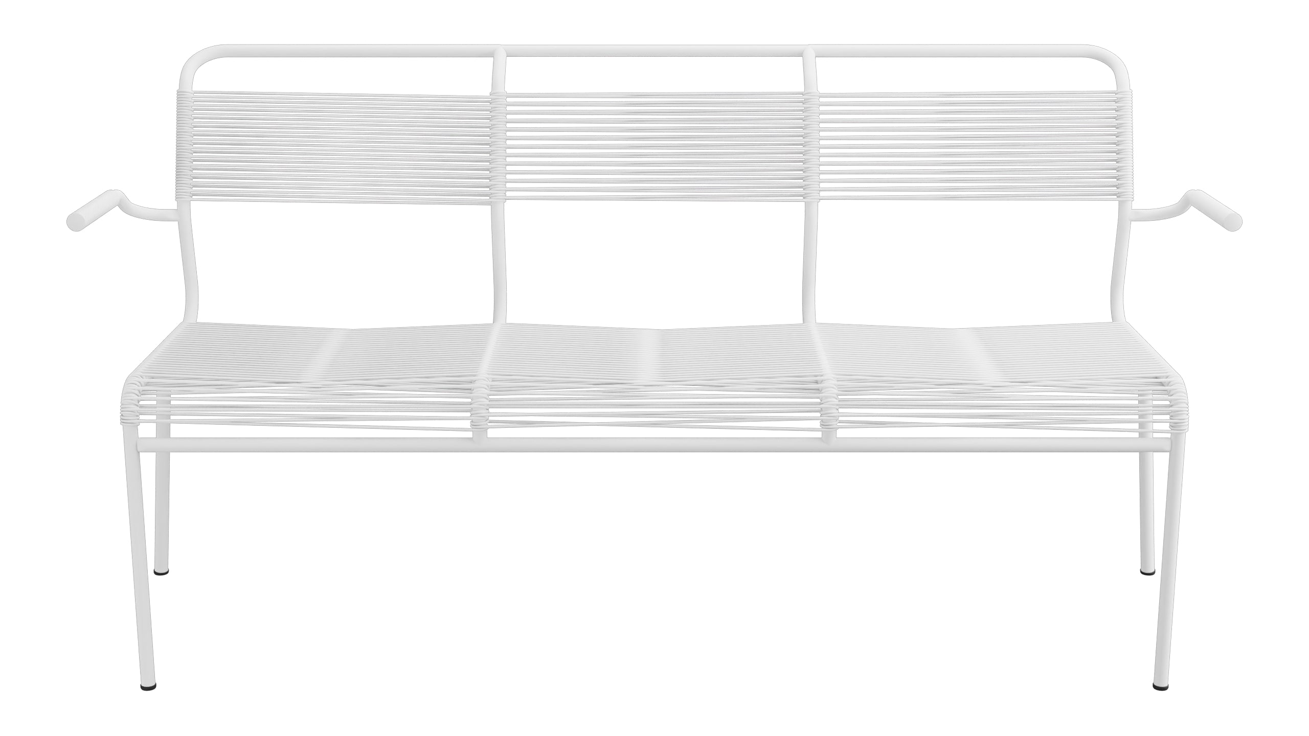 Säntis Spaghetti-3er-Gartenbank mit Armlehne in Weiss präsentiert im Onlineshop von KAQTU Design AG. Gartenbank ist von Schaffner