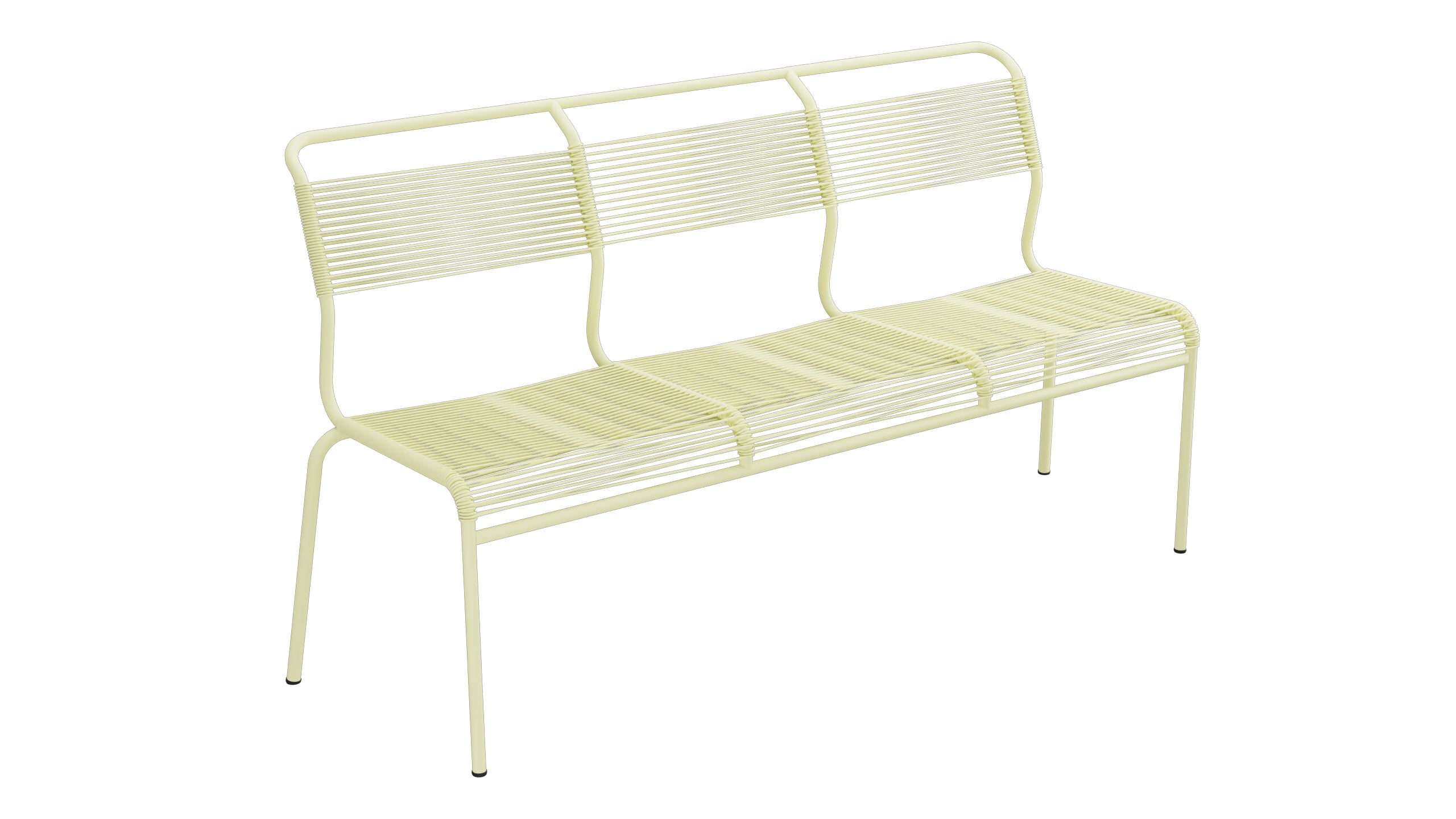 Säntis Spaghetti-3er-Gartenbank ohne Armlehne in Buchsbaumgelb präsentiert im Onlineshop von KAQTU Design AG. Gartenbank ist von Schaffner
