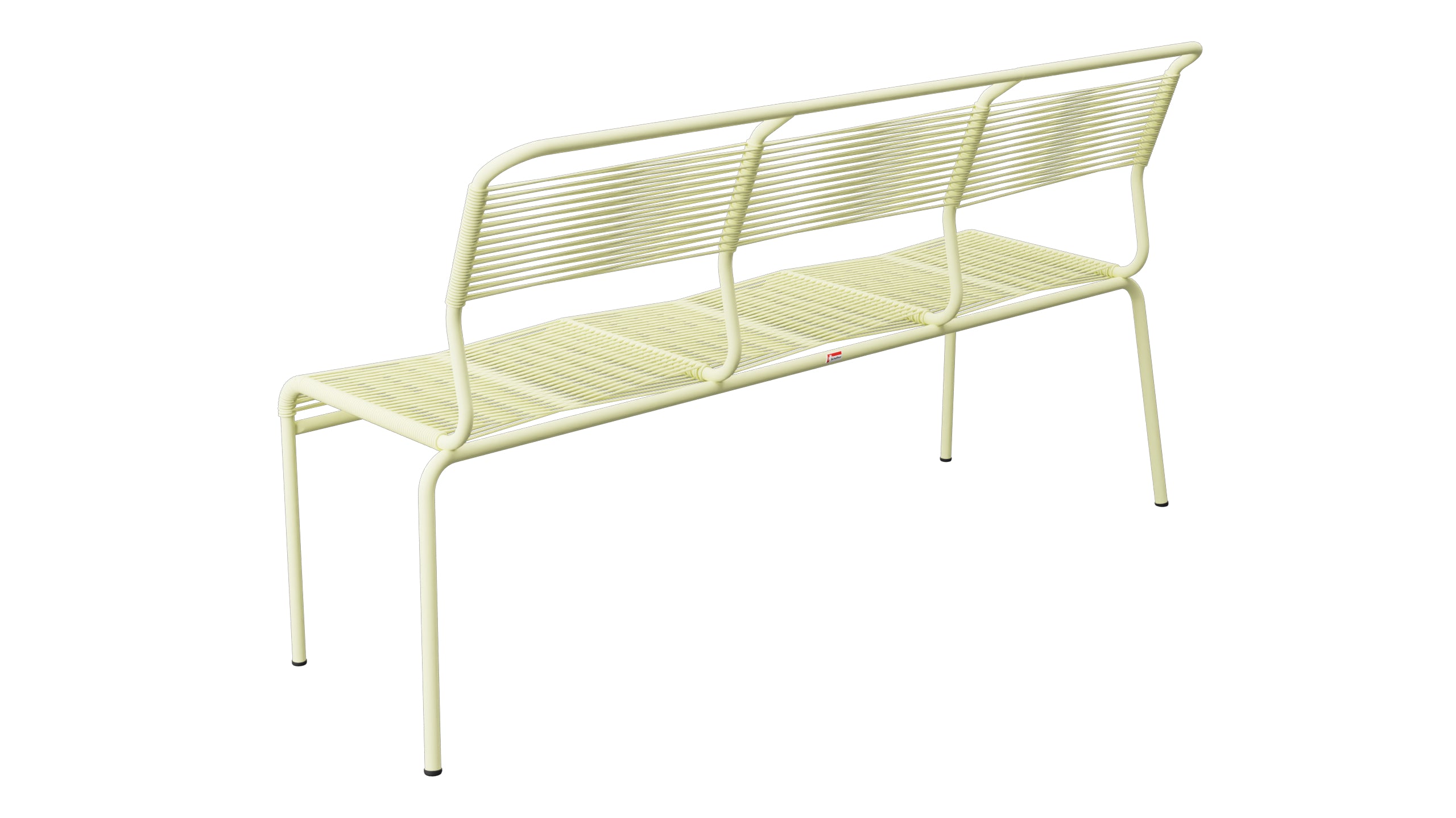 Säntis Spaghetti-3er-Gartenbank ohne Armlehne in Buchsbaumgelb präsentiert im Onlineshop von KAQTU Design AG. Gartenbank ist von Schaffner