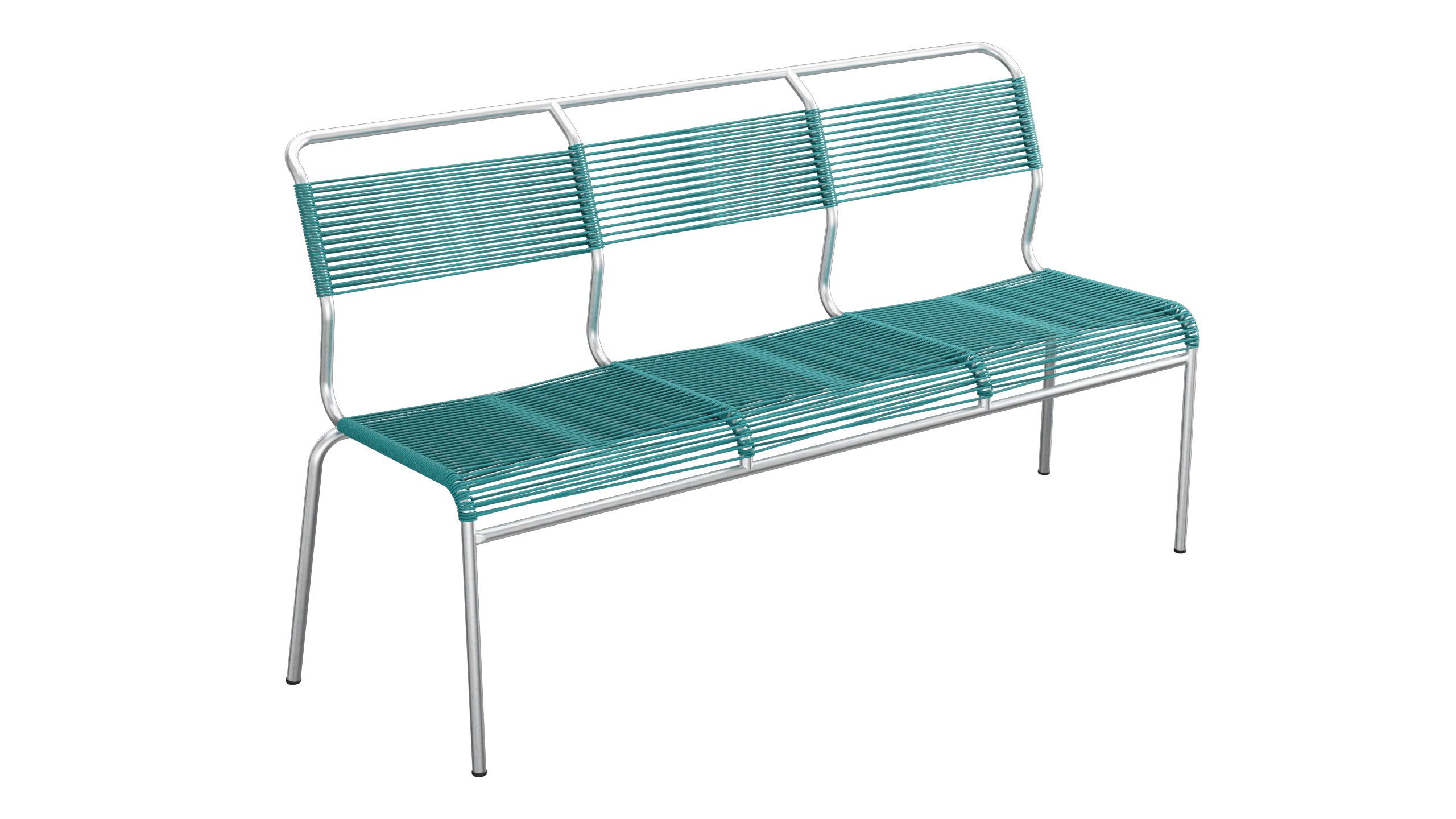 Säntis Spaghetti-3er-Gartenbank ohne Armlehne in Kaliblau präsentiert im Onlineshop von KAQTU Design AG. Gartenbank ist von Schaffner