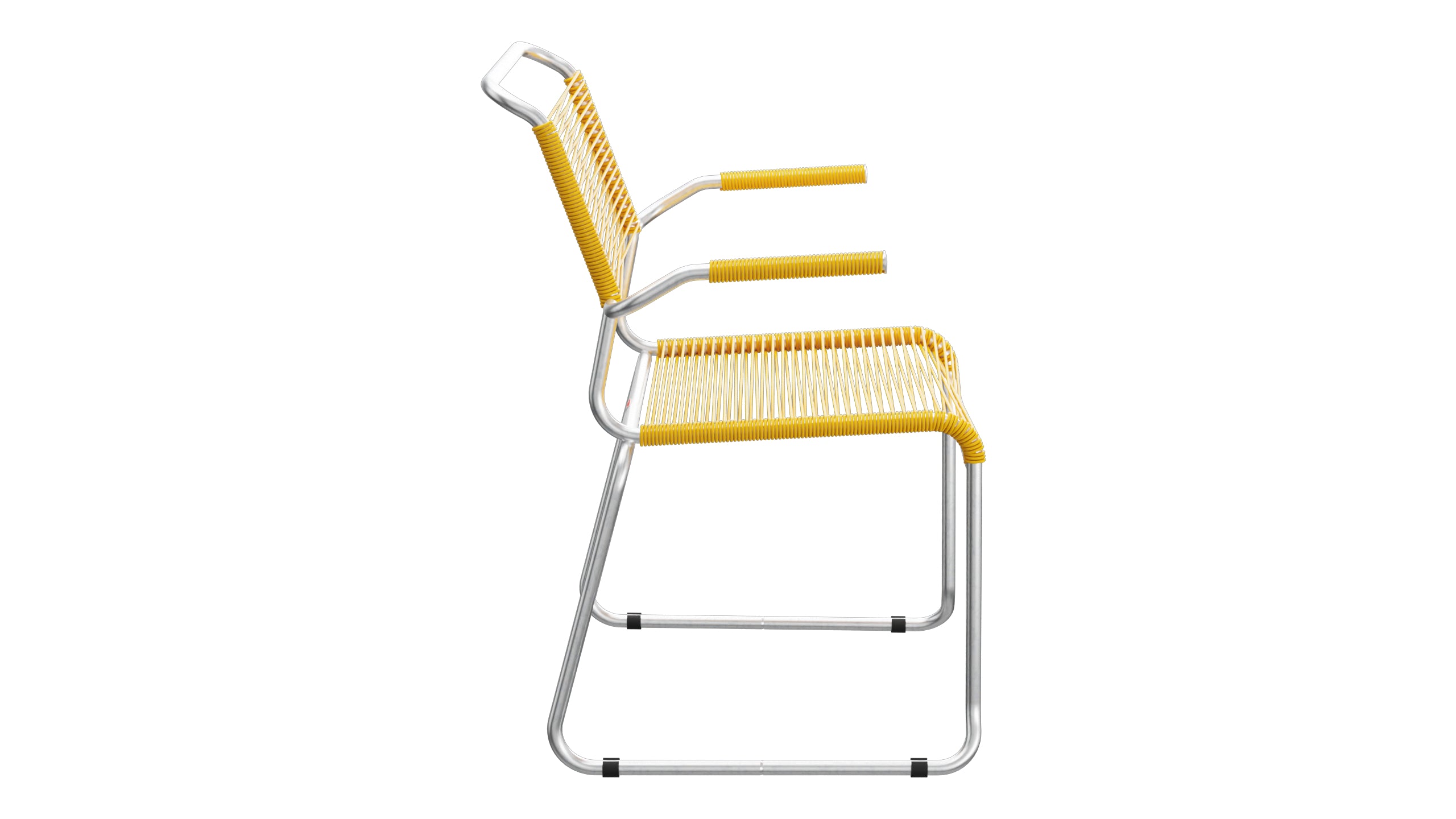 Säntis Spaghetti-Gartenstuhl mit Armlehne Kufen in Gelb präsentiert im Onlineshop von KAQTU Design AG. Gartenstuhl mit Armlehnen ist von Schaffner
