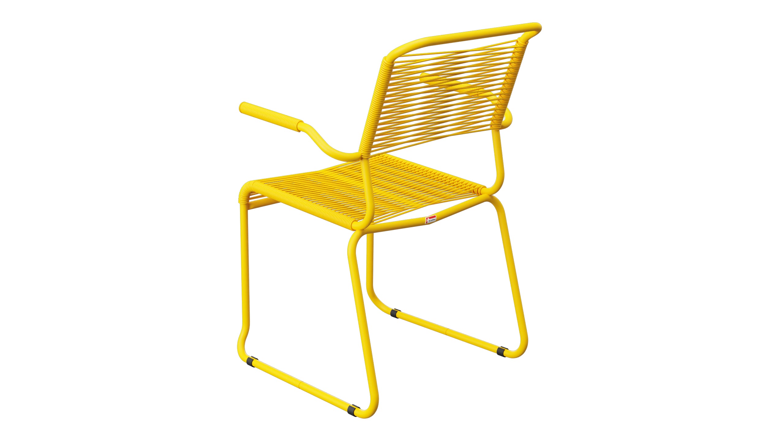 Säntis Spaghetti-Gartenstuhl mit Armlehne Kufen in Gelb präsentiert im Onlineshop von KAQTU Design AG. Gartenstuhl mit Armlehnen ist von Schaffner