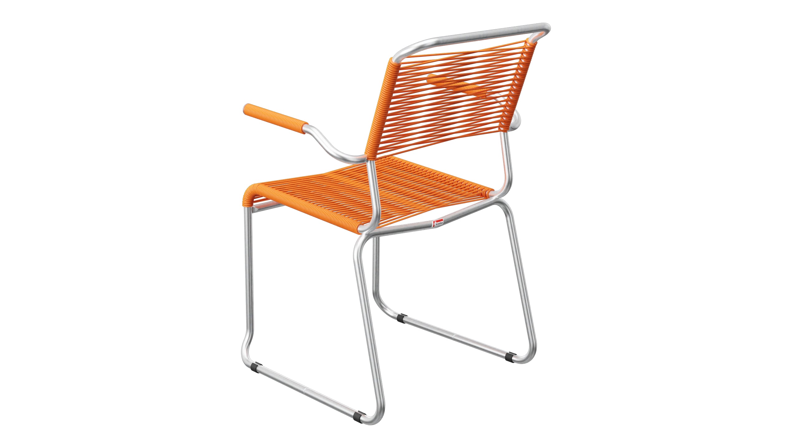Säntis Spaghetti-Gartenstuhl mit Armlehne Kufen in Orange präsentiert im Onlineshop von KAQTU Design AG. Gartenstuhl mit Armlehnen ist von Schaffner