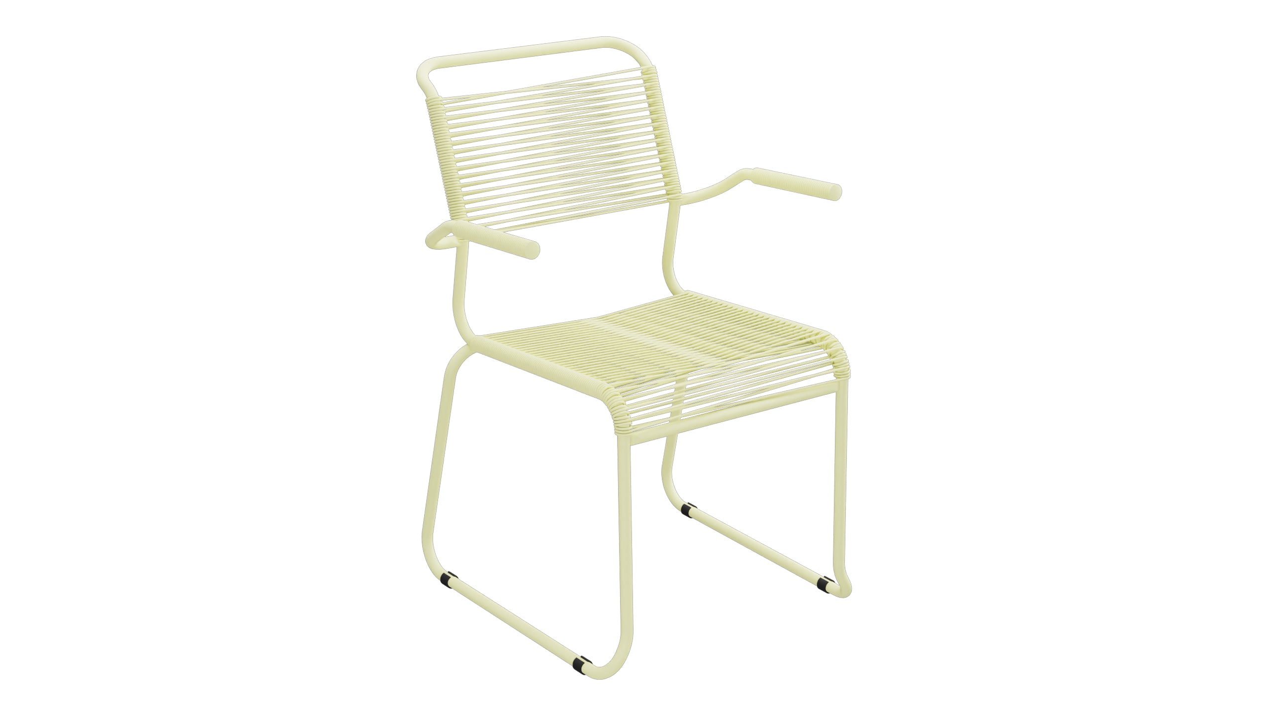 Säntis Spaghetti-Gartenstuhl mit Armlehne Kufen in Buchsbaumgelb präsentiert im Onlineshop von KAQTU Design AG. Gartenstuhl mit Armlehnen ist von Schaffner