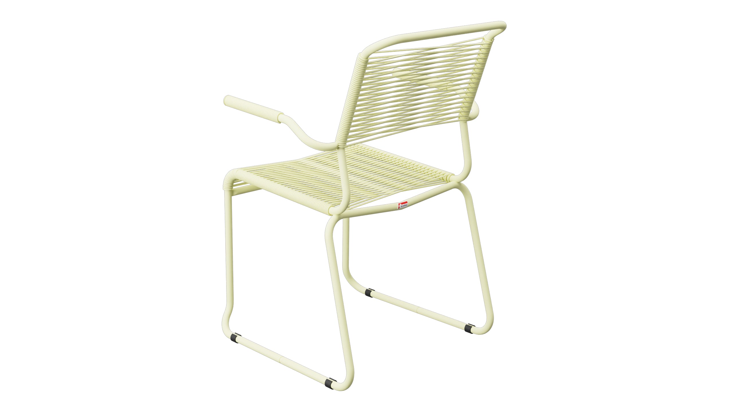 Säntis Spaghetti-Gartenstuhl mit Armlehne Kufen in Buchsbaumgelb präsentiert im Onlineshop von KAQTU Design AG. Gartenstuhl mit Armlehnen ist von Schaffner