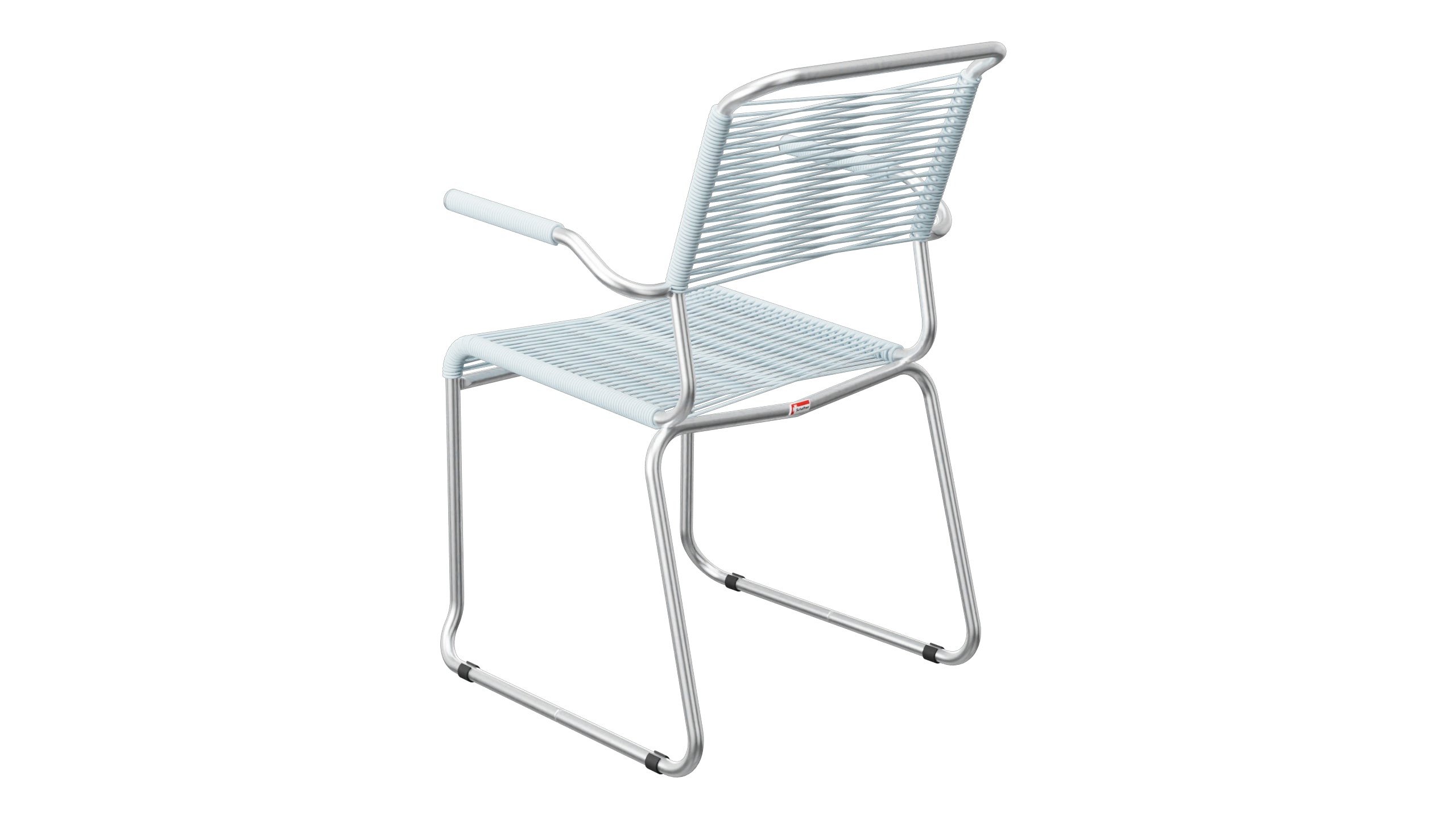 Säntis Spaghetti-Gartenstuhl mit Armlehne Kufen in Pastellblau präsentiert im Onlineshop von KAQTU Design AG. Gartenstuhl mit Armlehnen ist von Schaffner