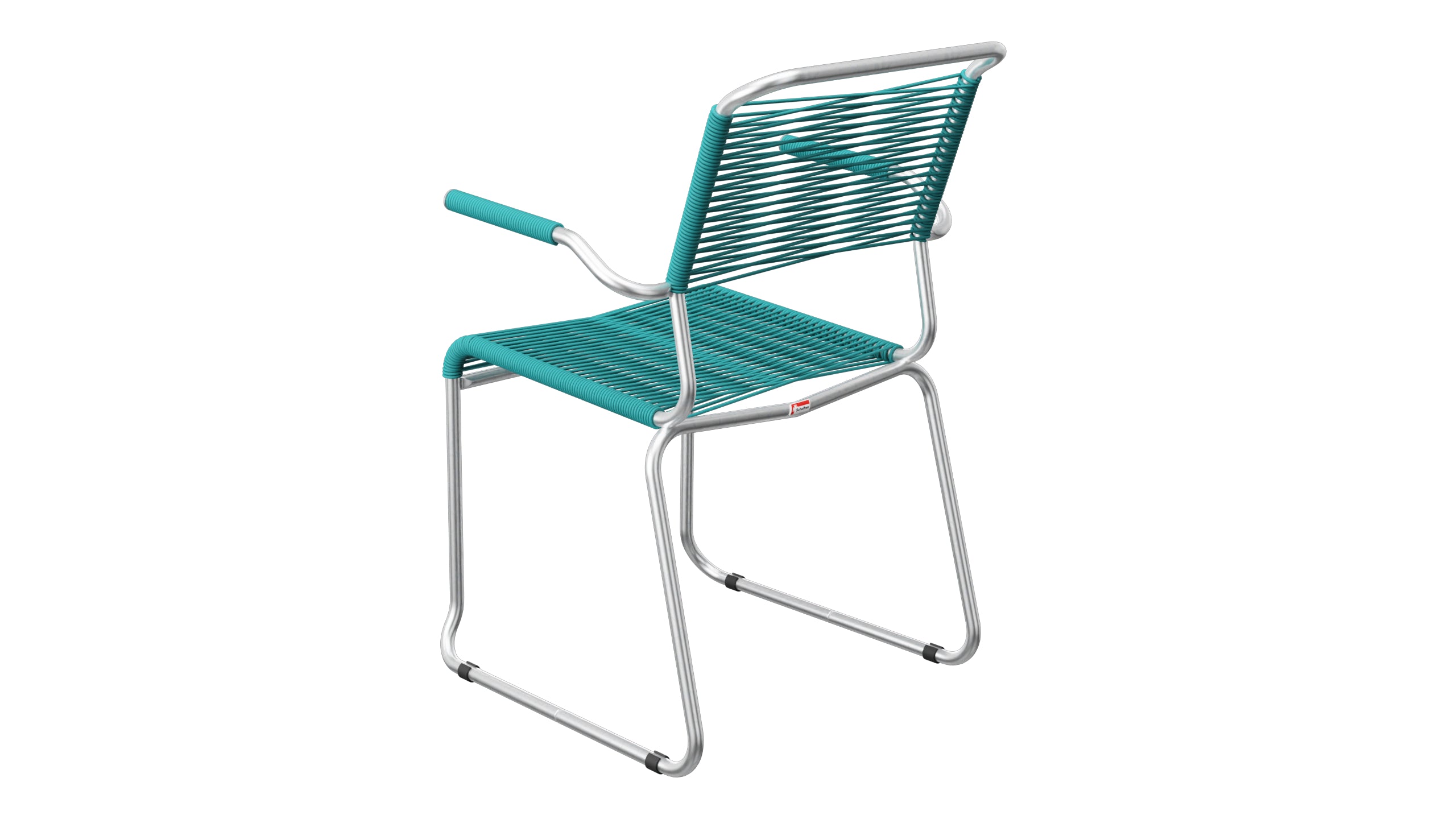 Säntis Spaghetti-Gartenstuhl mit Armlehne Kufen in Kaliblau präsentiert im Onlineshop von KAQTU Design AG. Gartenstuhl mit Armlehnen ist von Schaffner