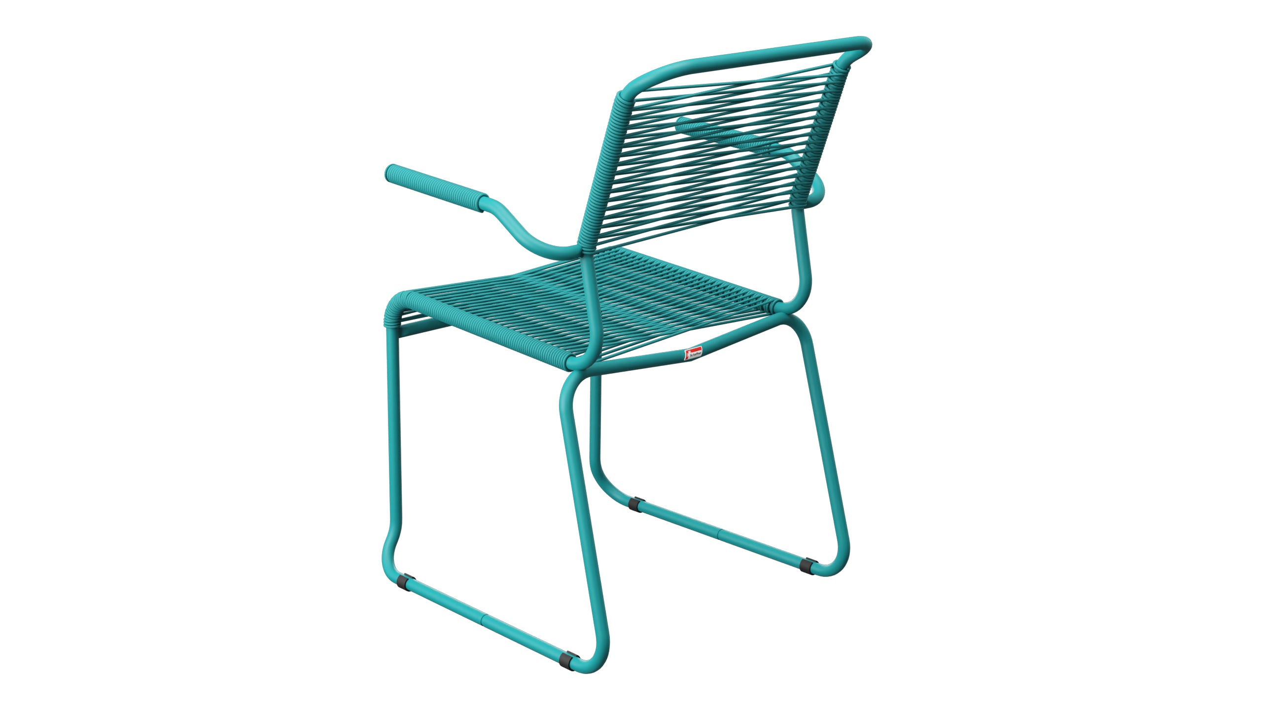 Säntis Spaghetti-Gartenstuhl mit Armlehne Kufen in Kaliblau präsentiert im Onlineshop von KAQTU Design AG. Gartenstuhl mit Armlehnen ist von Schaffner