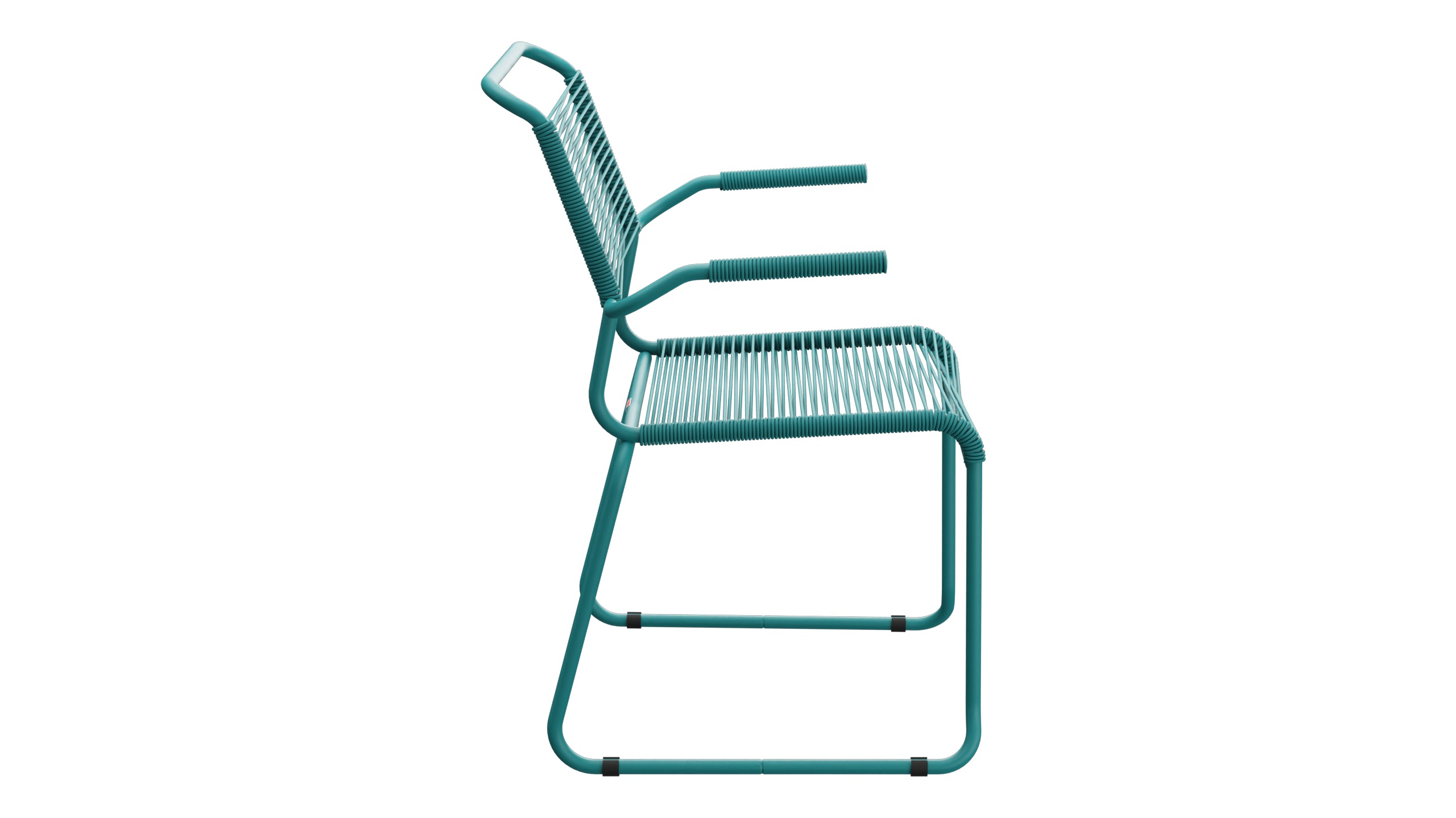 Säntis Spaghetti-Gartenstuhl mit Armlehne Kufen in Kaliblau präsentiert im Onlineshop von KAQTU Design AG. Gartenstuhl mit Armlehnen ist von Schaffner