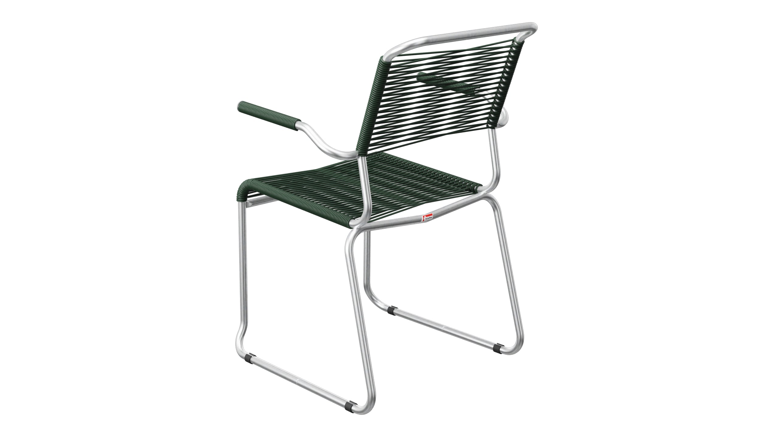 Säntis Spaghetti-Gartenstuhl mit Armlehne Kufen in Tannengrün präsentiert im Onlineshop von KAQTU Design AG. Gartenstuhl mit Armlehnen ist von Schaffner