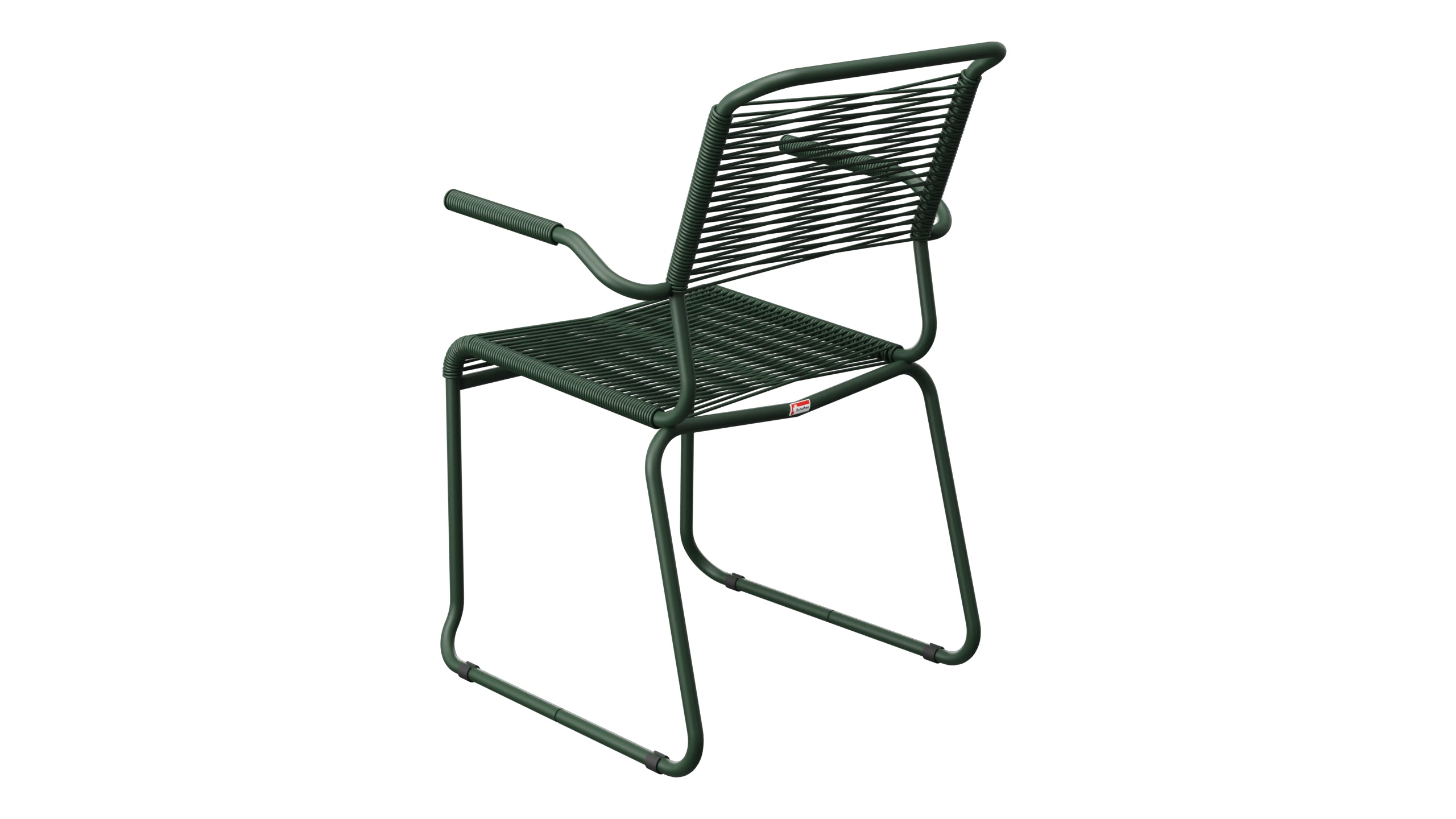Säntis Spaghetti-Gartenstuhl mit Armlehne Kufen in Tannengrün präsentiert im Onlineshop von KAQTU Design AG. Gartenstuhl mit Armlehnen ist von Schaffner