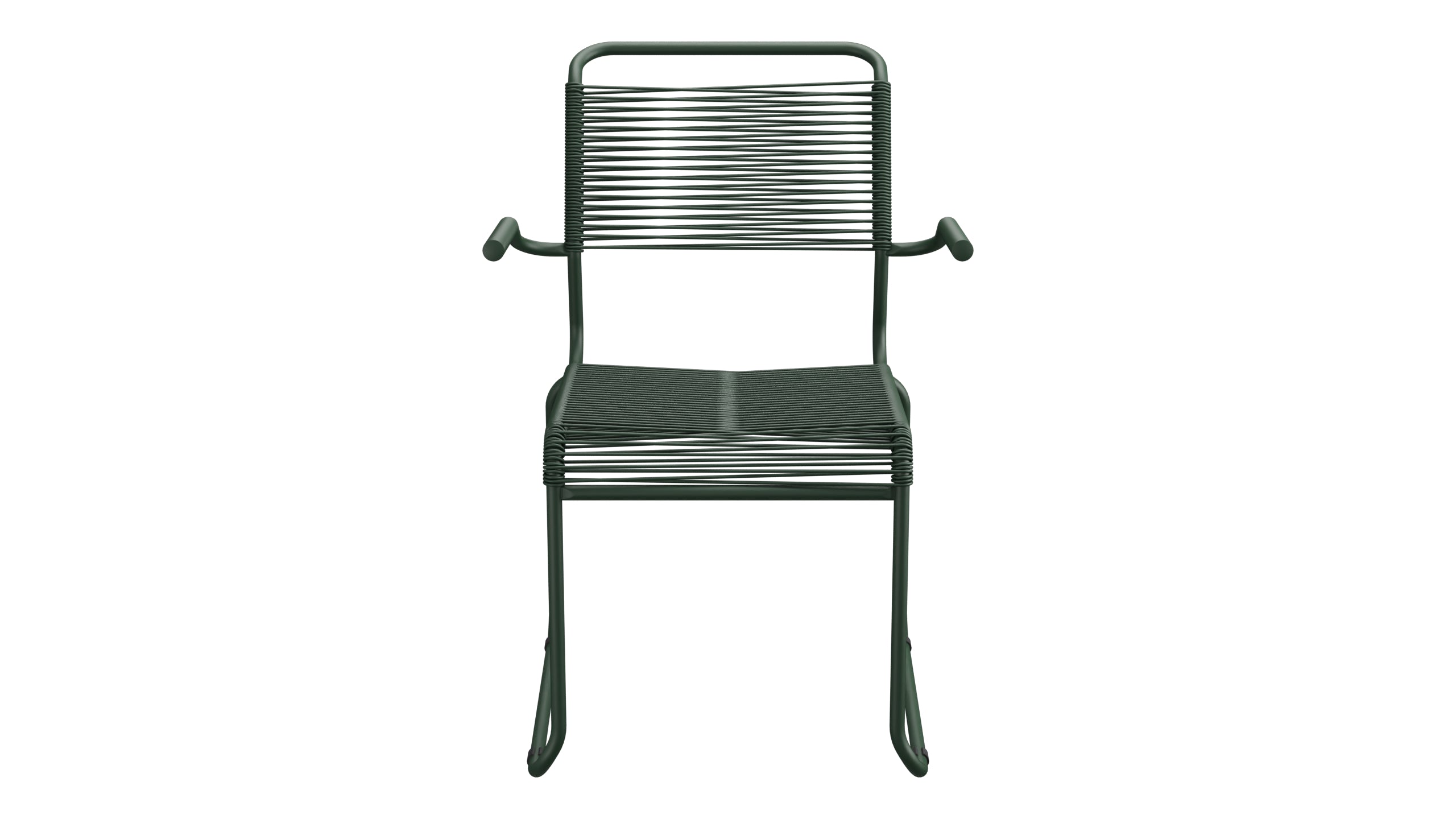 Säntis Spaghetti-Gartenstuhl mit Armlehne Kufen in Tannengrün präsentiert im Onlineshop von KAQTU Design AG. Gartenstuhl mit Armlehnen ist von Schaffner
