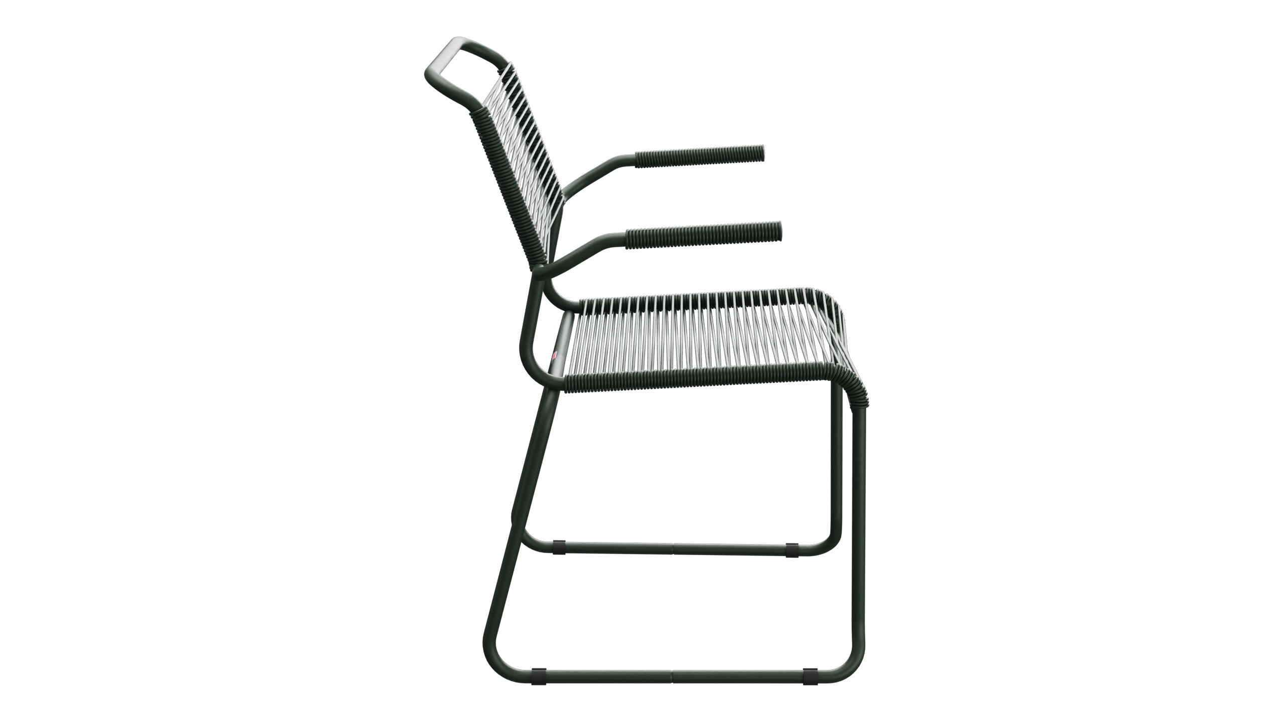 Säntis Spaghetti-Gartenstuhl mit Armlehne Kufen in Tannengrün präsentiert im Onlineshop von KAQTU Design AG. Gartenstuhl mit Armlehnen ist von Schaffner