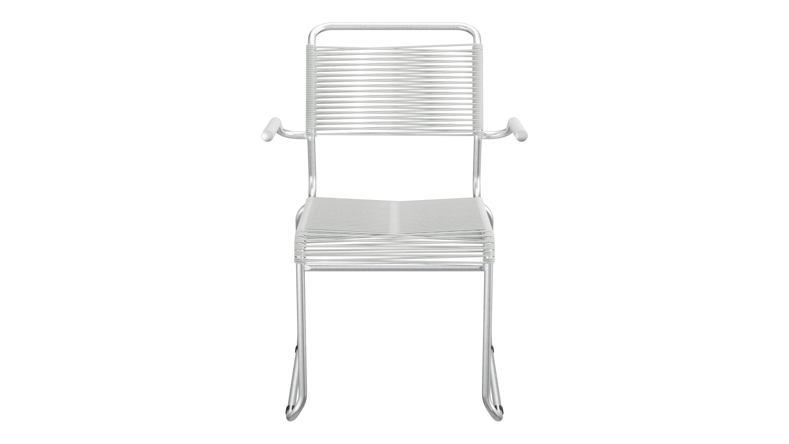 Säntis Spaghetti-Gartenstuhl mit Armlehne Kufen in Alusilber präsentiert im Onlineshop von KAQTU Design AG. Gartenstuhl mit Armlehnen ist von Schaffner