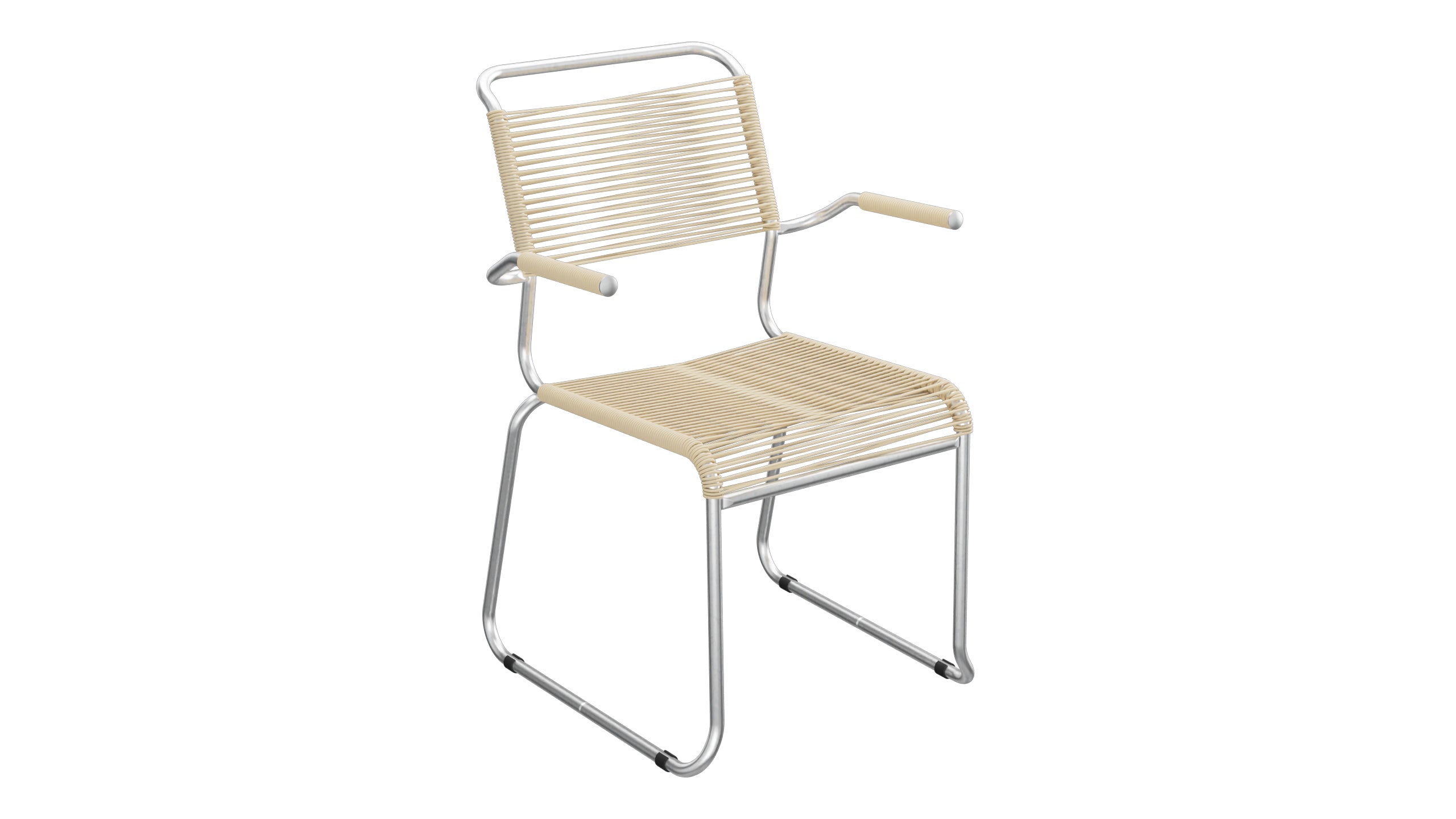 Säntis Spaghetti-Gartenstuhl mit Armlehne Kufen in Pastellbraun präsentiert im Onlineshop von KAQTU Design AG. Gartenstuhl mit Armlehnen ist von Schaffner