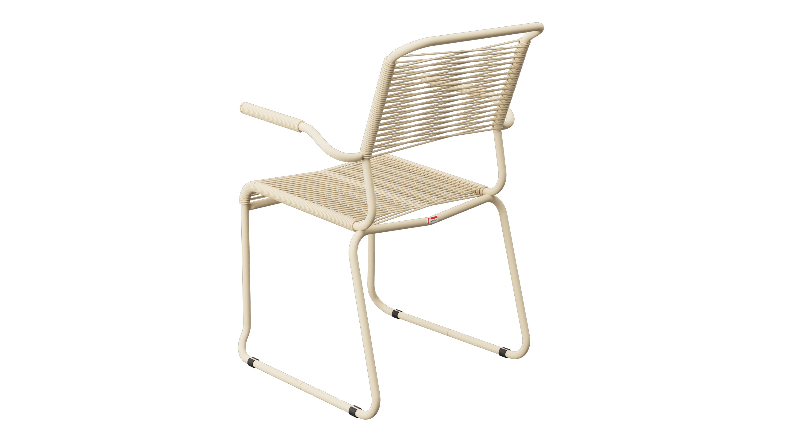 Säntis Spaghetti-Gartenstuhl mit Armlehne Kufen in Pastellbraun präsentiert im Onlineshop von KAQTU Design AG. Gartenstuhl mit Armlehnen ist von Schaffner